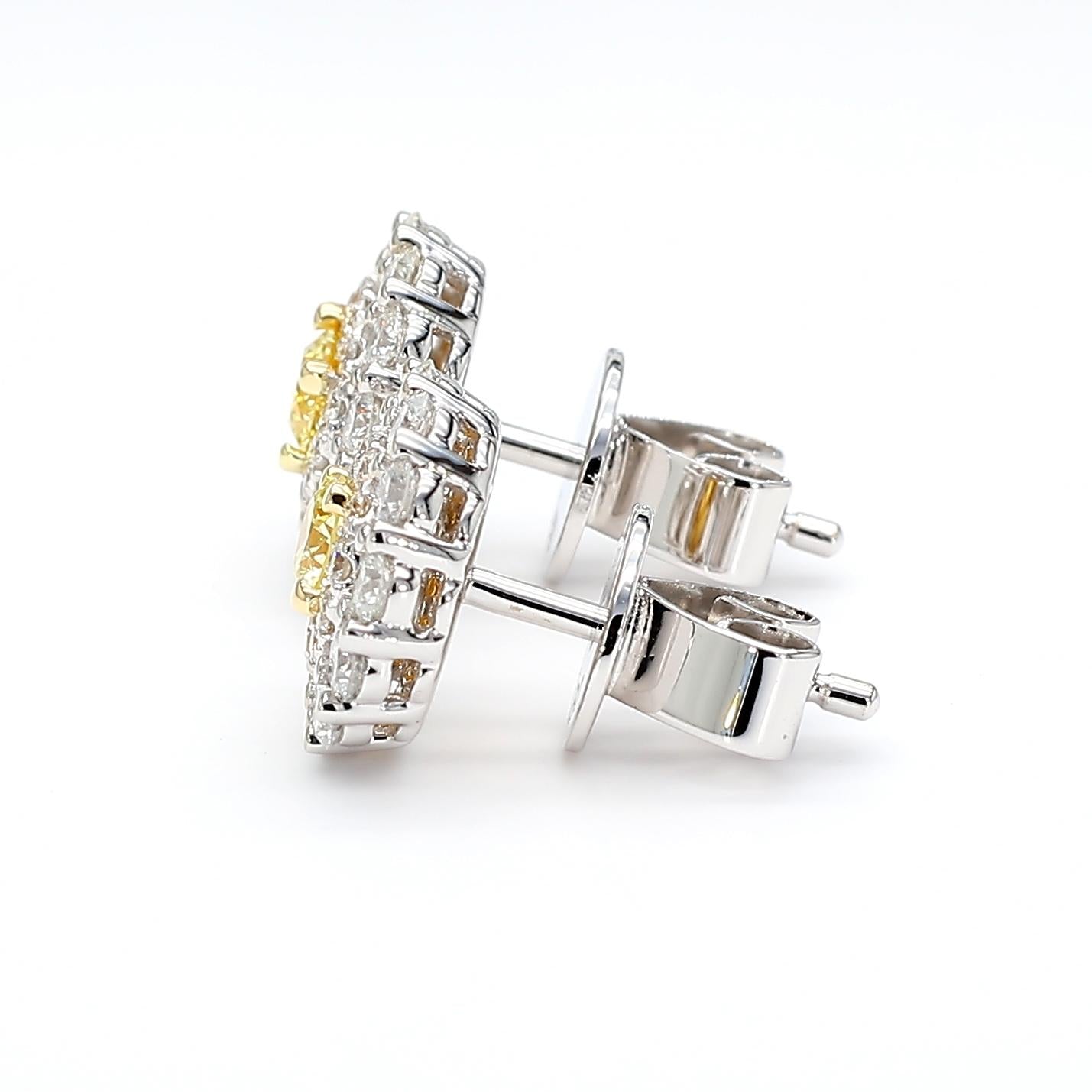 Natural Yellow Round Diamond 1.17 Carat TW Gold Stud Earrings
