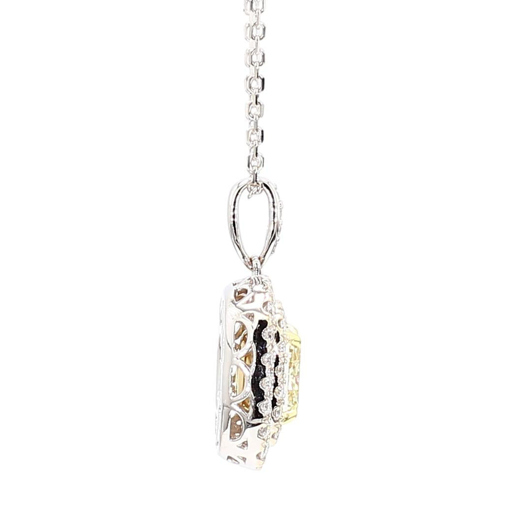 GIA Certified Natural Yellow Cushion Diamond 2.18 Carat TW Gold Drop Pendant