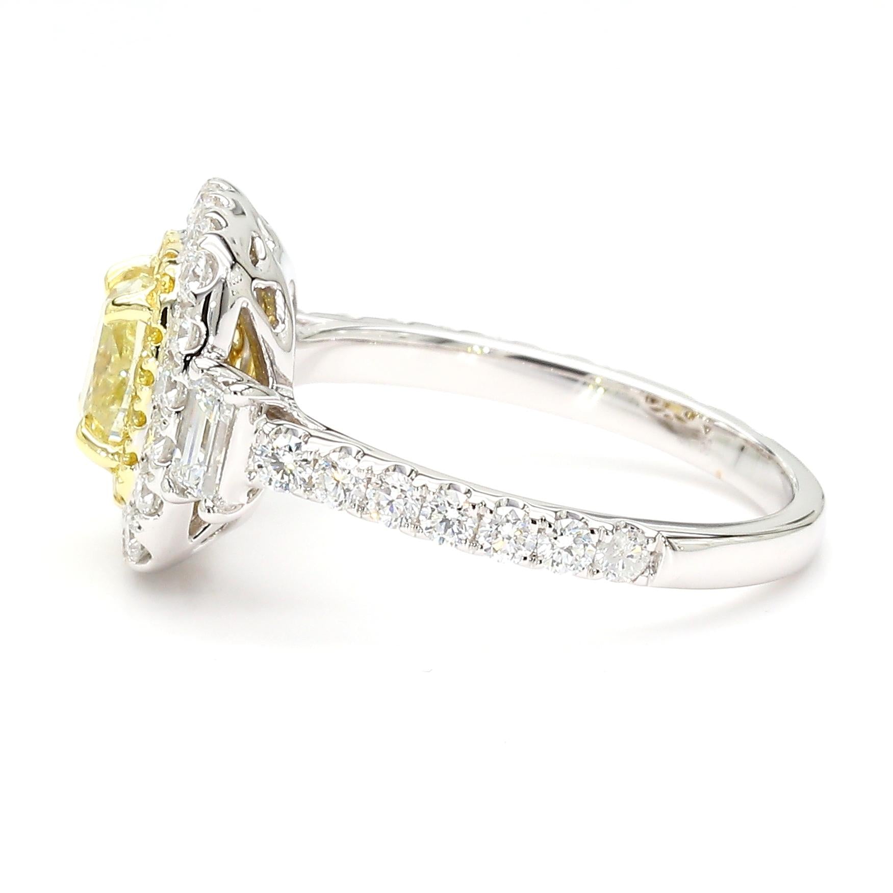 GIA Certified Fancy Light Yellow Cushion Diamond 2.01 Carat TW Cocktail Ring