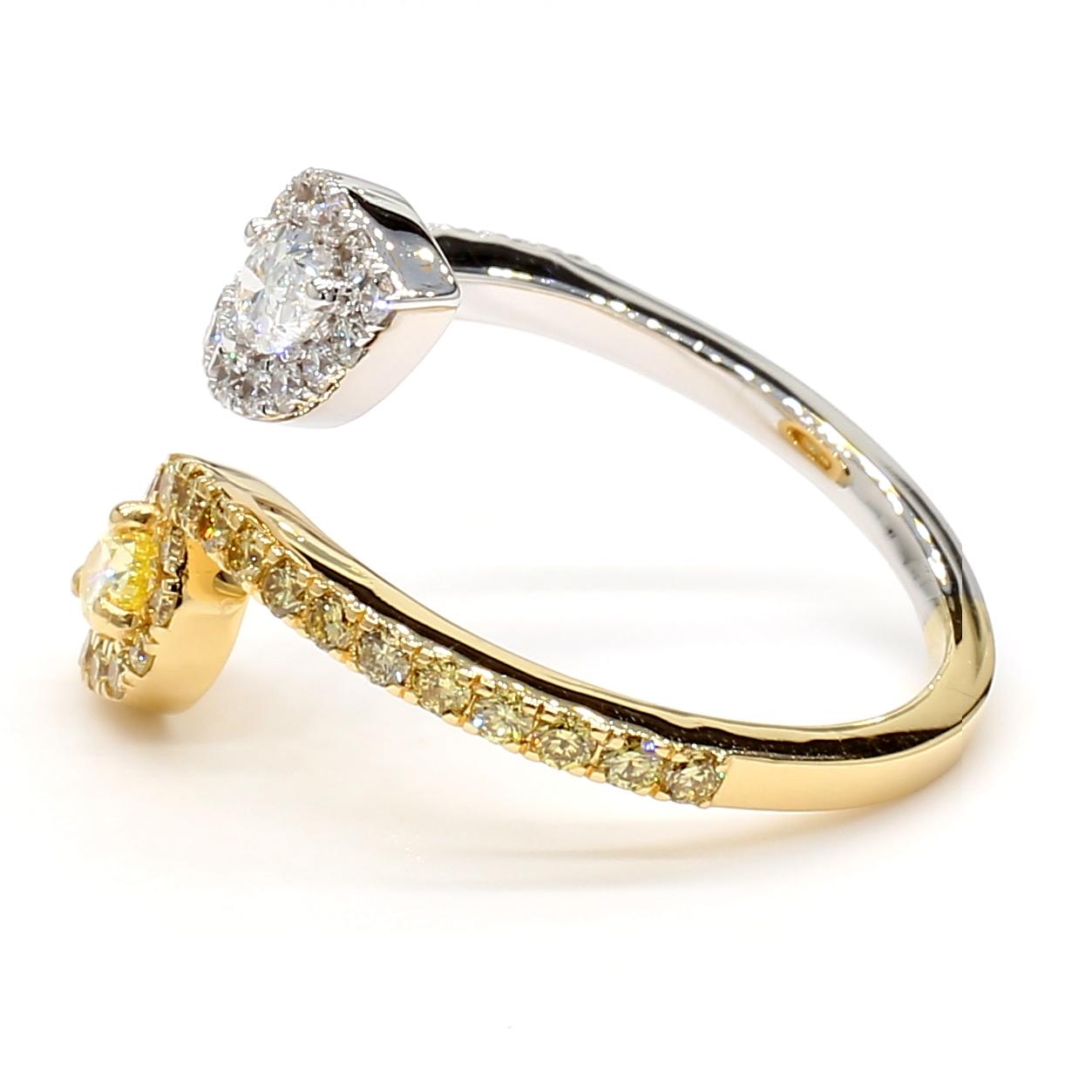 Natural Yellow Pear and White Diamond 1.10 Carat TW Yellow Gold Cocktail Ring