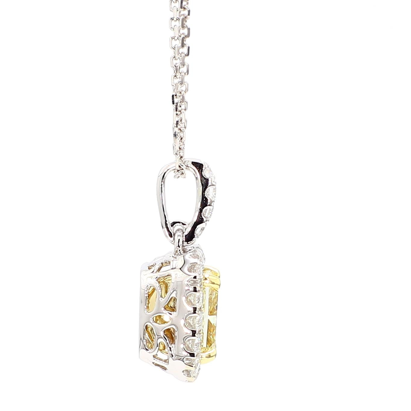 GIA Certified Natural Yellow Radiant Diamond 1.96 Carat TW Gold Drop Pendant
