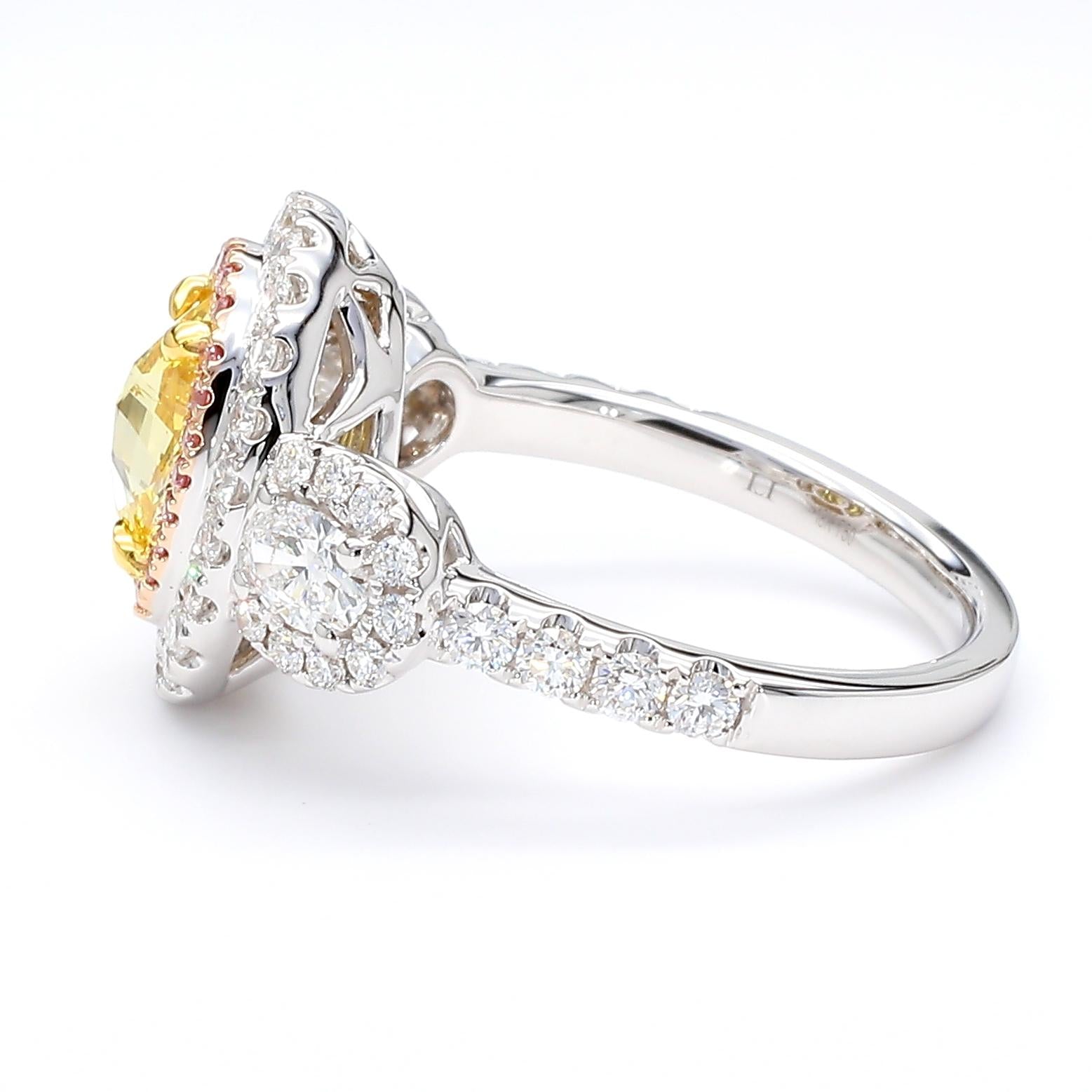 GIA Certified Fancy Vivid Yellow Oval Diamond 2.04 Carat TW Gold Cocktail Ring