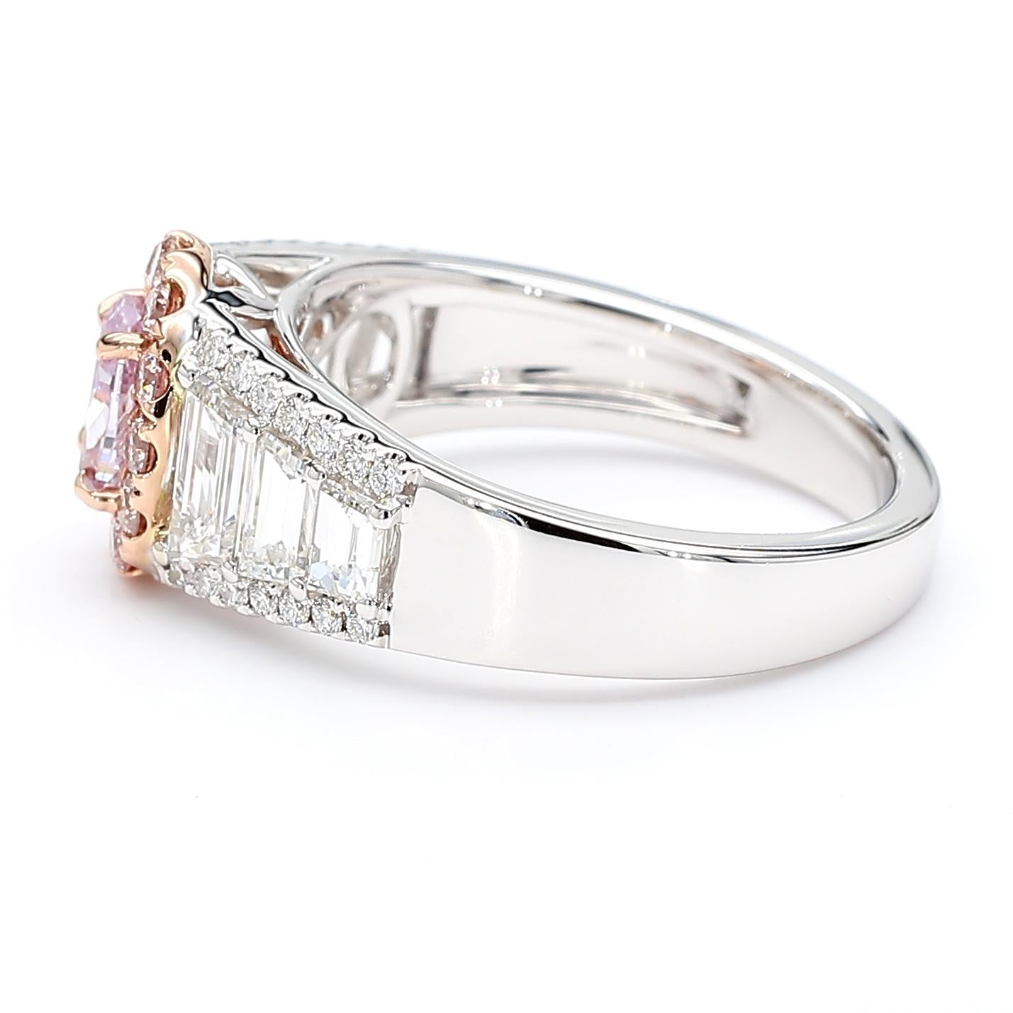 GIA Certified Fancy Pink-Purple Oval Diamond 1.74 Carat TW Gold Cocktail Ring