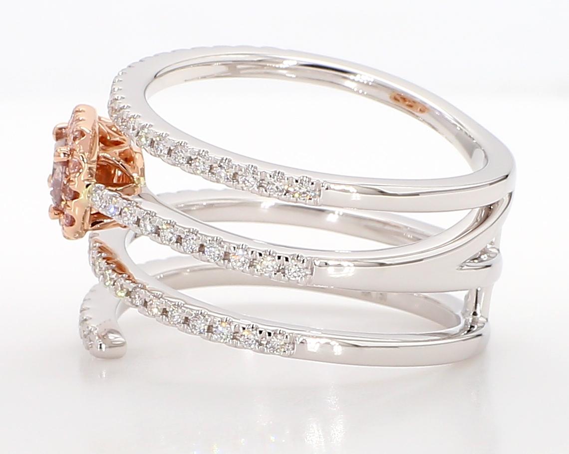 GIA Certified Natural Pink Radiant Diamond .70 Carat TW Gold Cocktail Ring