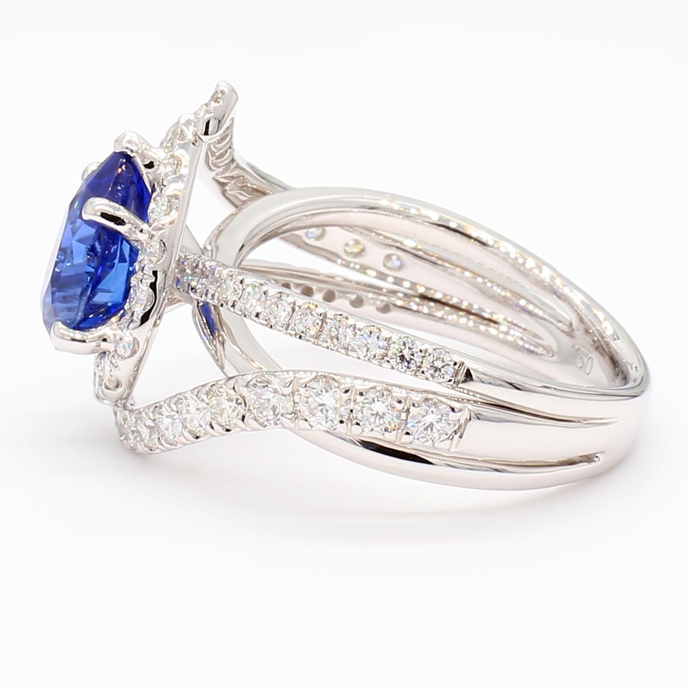 Natural Blue Pear Sapphire and White Diamond 2.76 Carat TW Gold Cocktail Ring