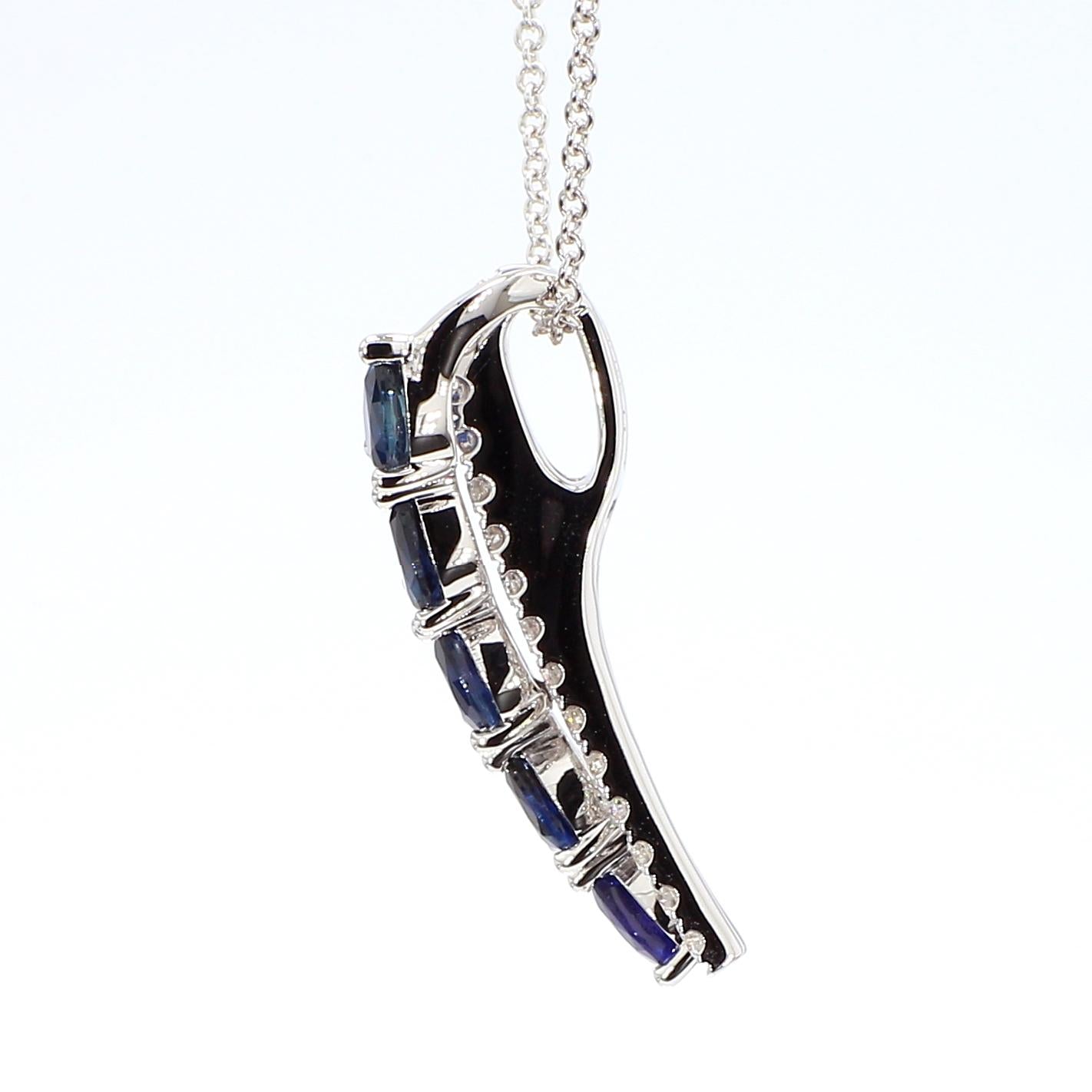 Natural Blue Pear Sapphire and White Diamond 1.33 Carat TW Gold Drop Pendant