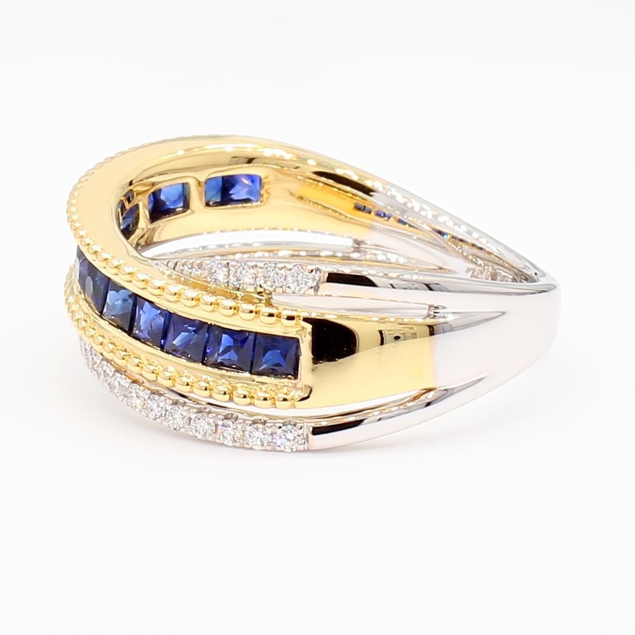 Natural Blue Princess Sapphire and Diamond 1.03 Carat TW Gold Cocktail Ring