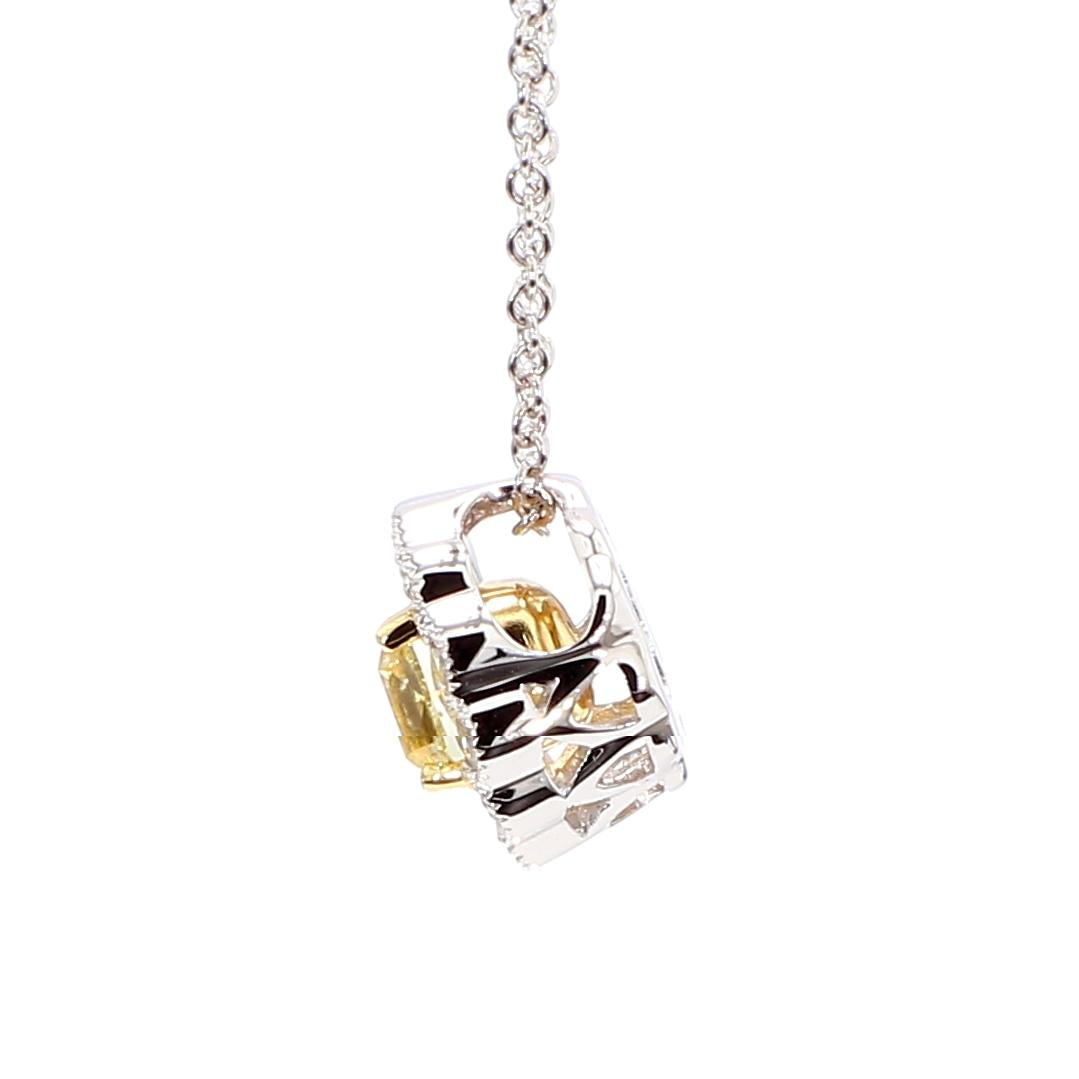 Natural Yellow Cushion and White Diamond 0.70 Carat TW Gold Drop Pendant