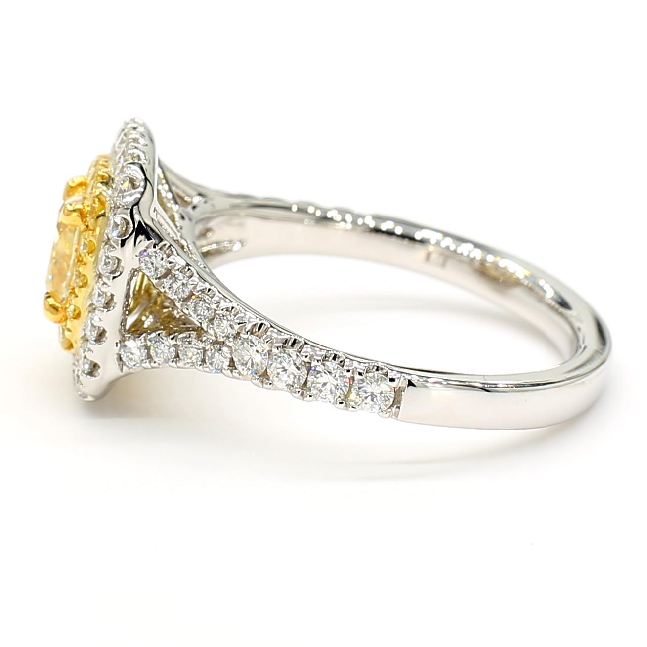 GIA Certified Natural Yellow Cushion Diamond 1.42 Carat TW Gold Cocktail Ring