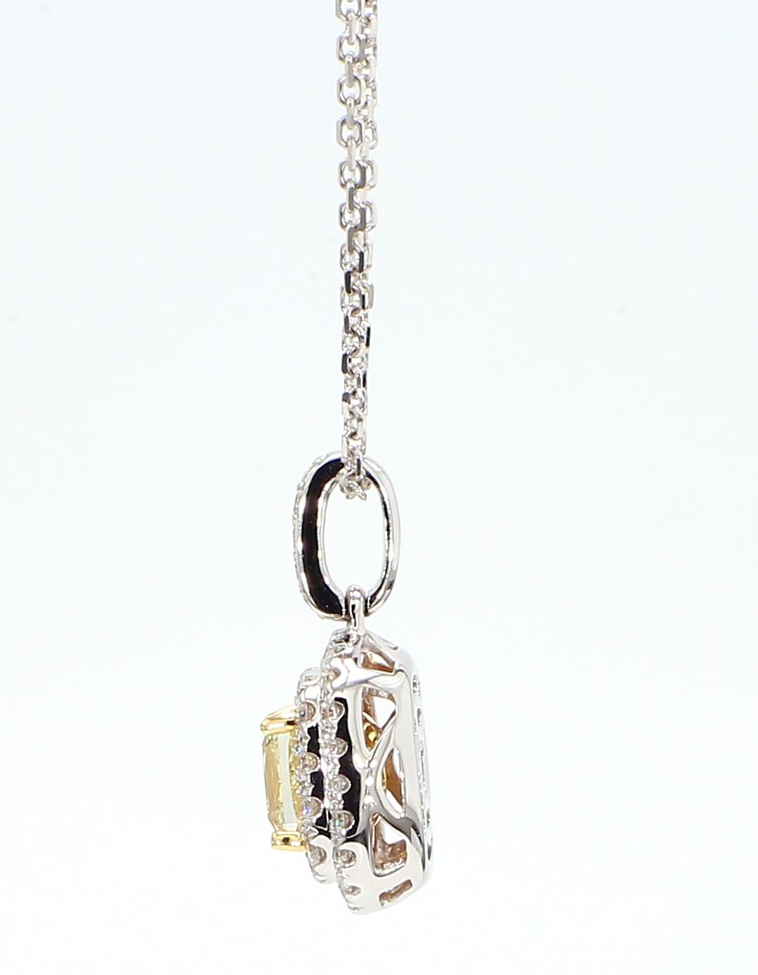 Natural Yellow Cushion Diamond 1.02 Carat TW Gold Drop Pendant