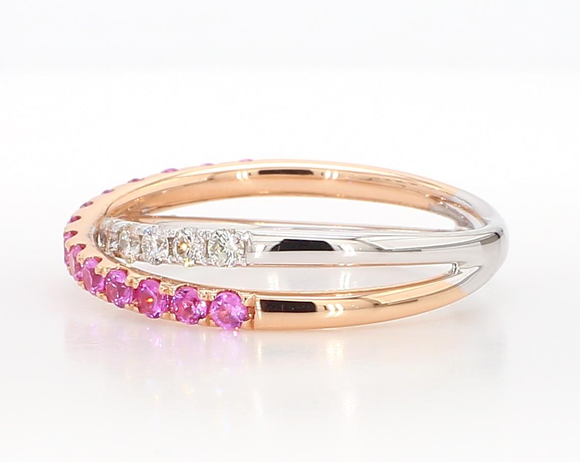 Natural Pink Round Sapphire and White Diamond .82 Carat TW Gold Wedding Band