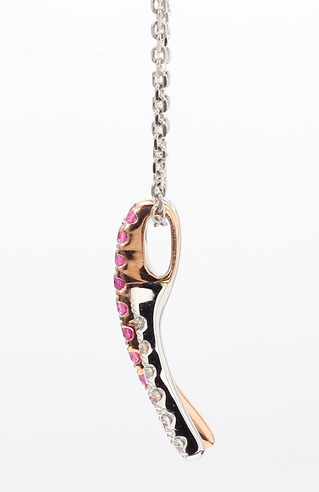 Natural Pink Round Sapphire and White Diamond .65 Carat TW Rose Gold Pendant