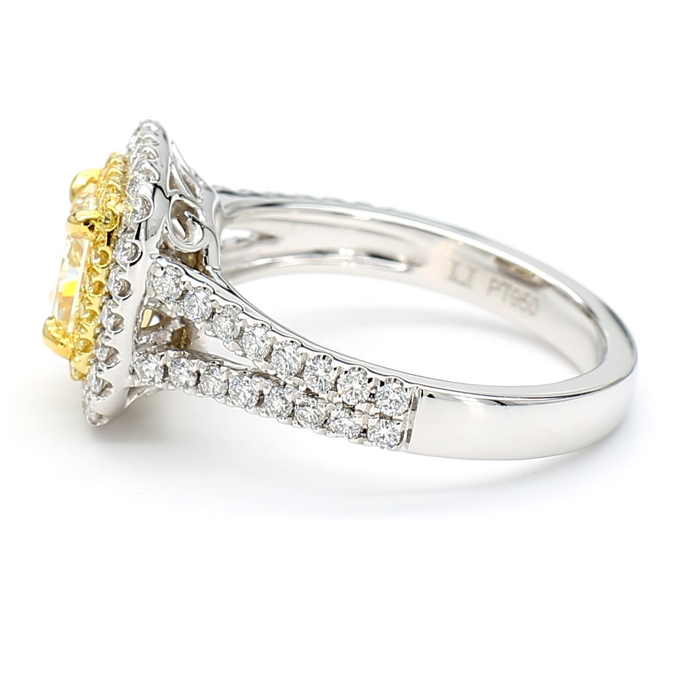 GIA Certified Natural Yellow Radiant Diamond 1.65 Carat TW Gold Cocktail Ring