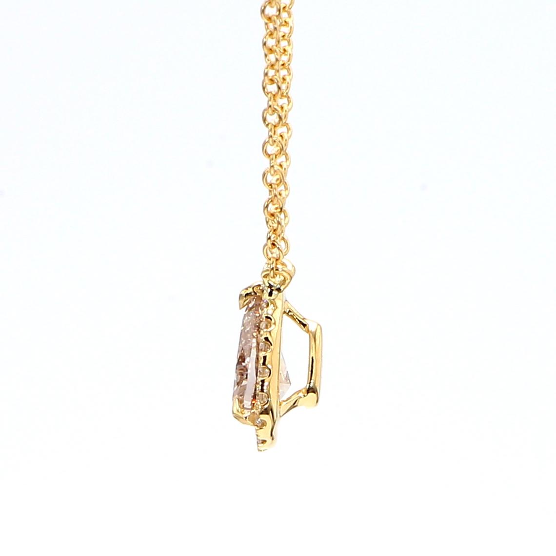 GIA Certified Natural Brown Pear Diamond 0.71 Carat TW Gold Necklace