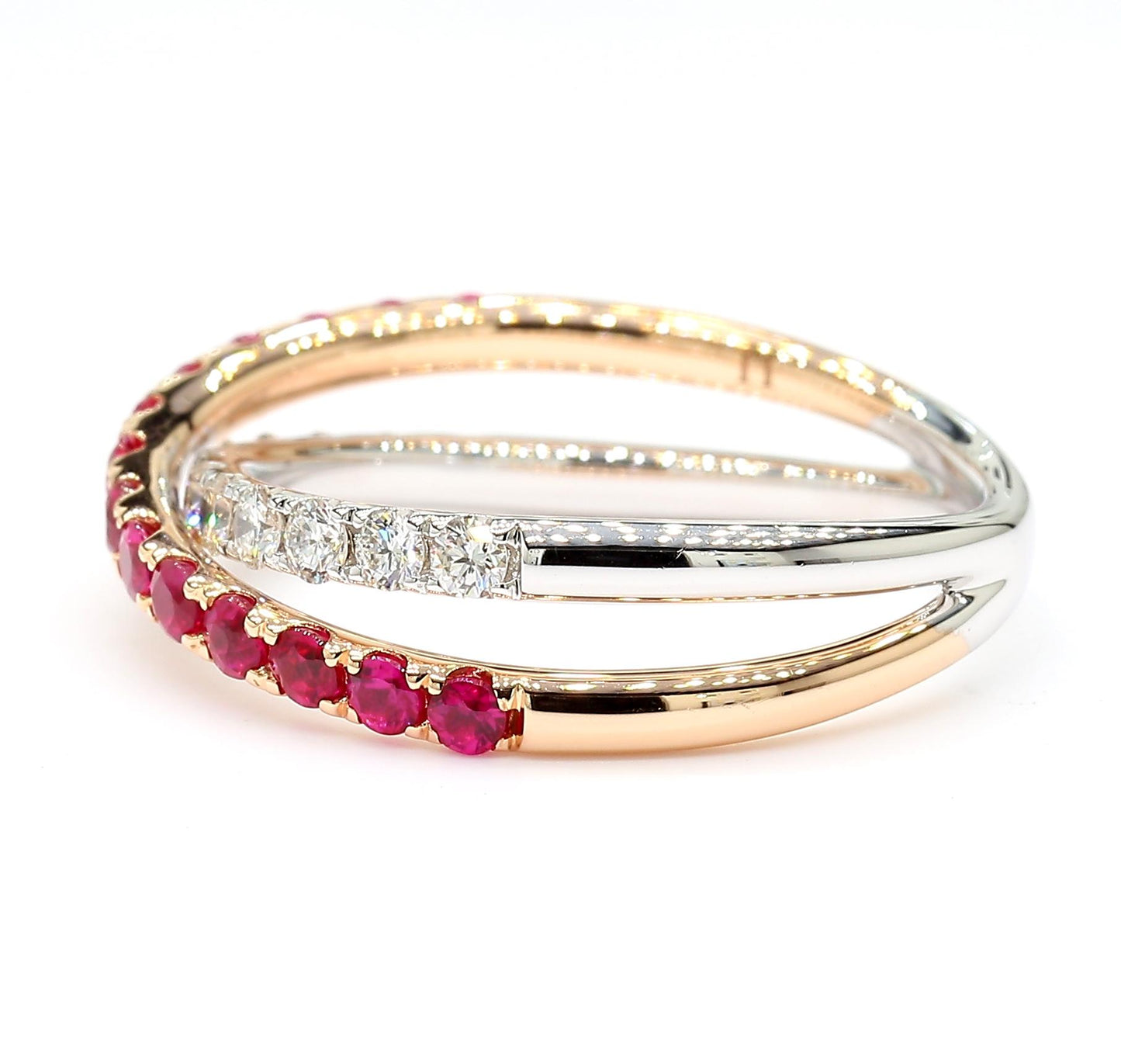 Natural Red Round Ruby and White Diamond .85 Carat TW Gold Cocktail Band
