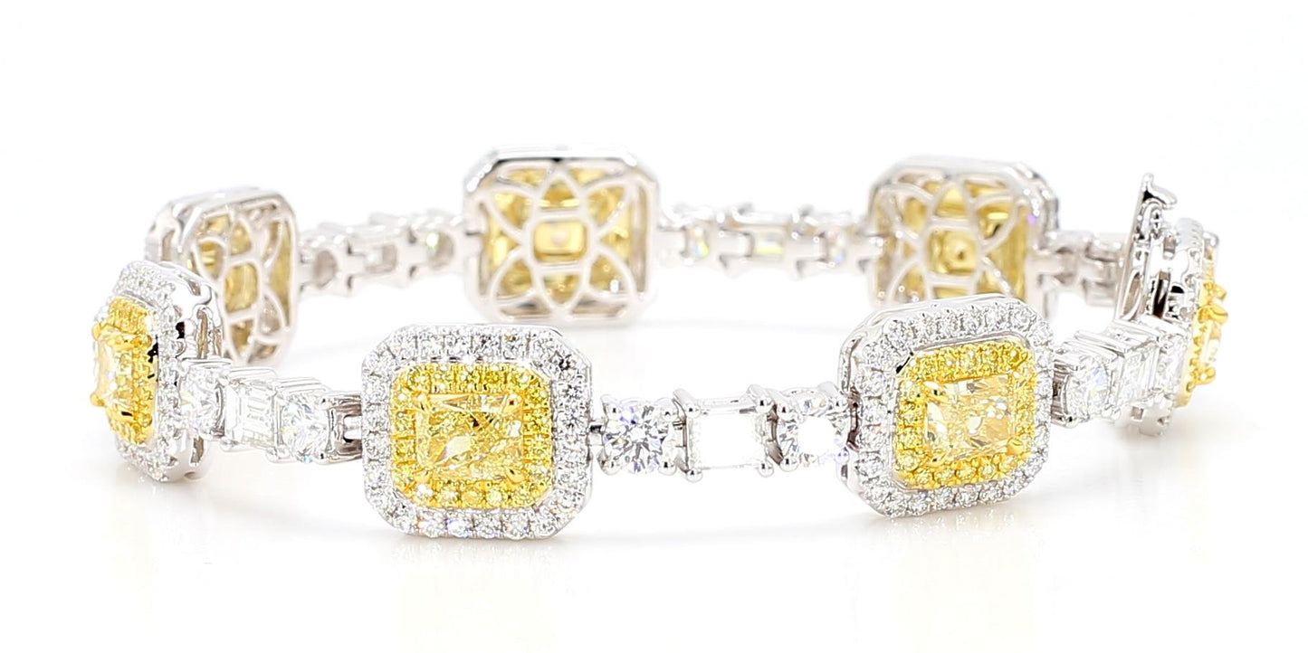 GIA Certified Natural Light Yellow Radiant Diamond 11.21 Carat TW Gold Bracelet