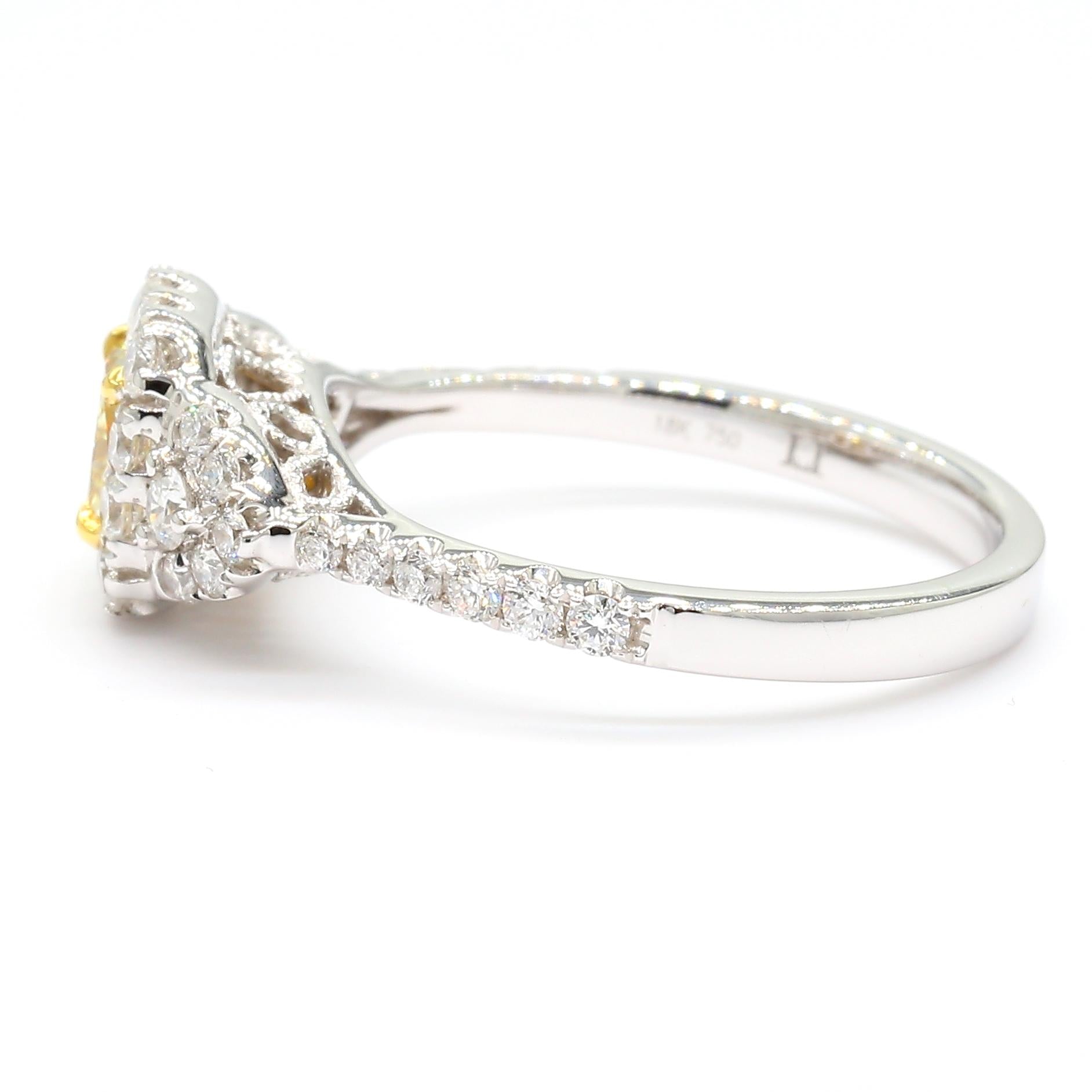 IGI Certified Natural Yellow Cushion Diamond 1.17 Carat TW Gold Ring