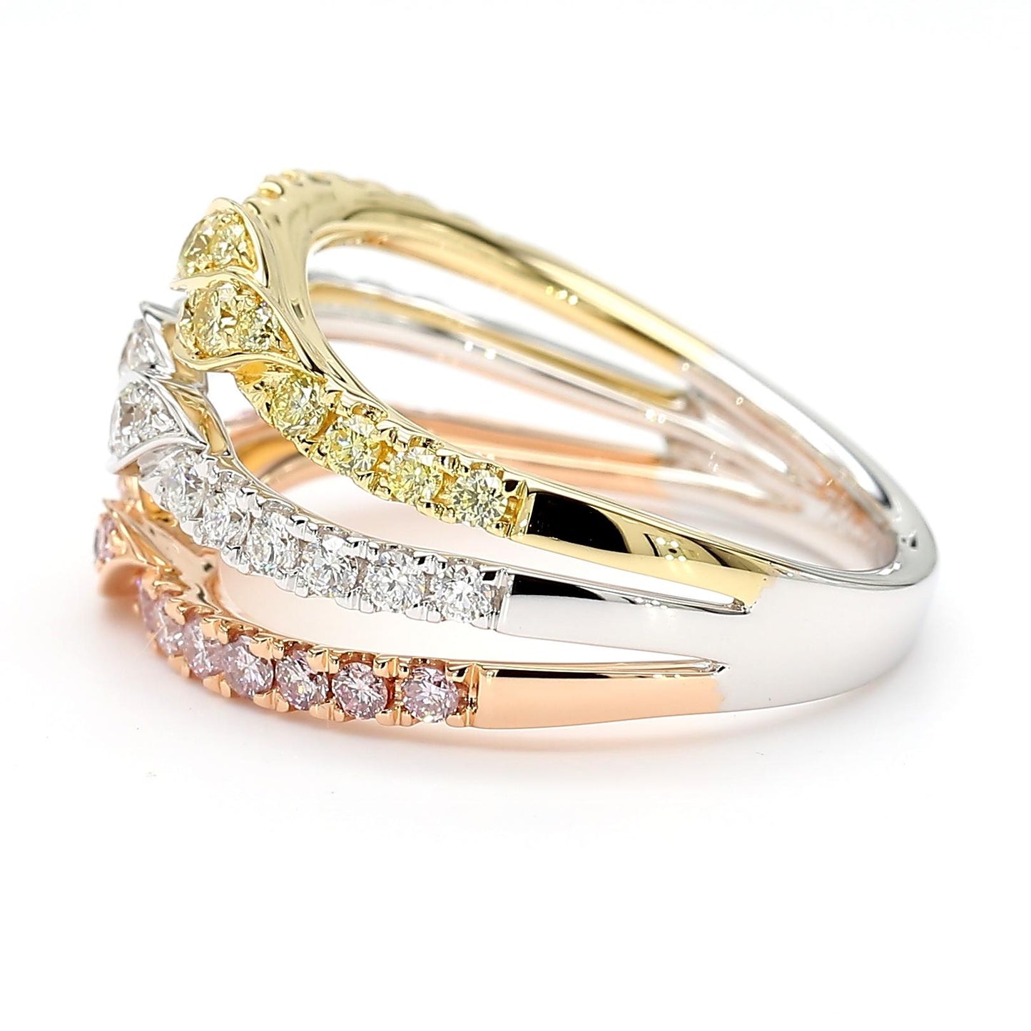 Natural Pink Round Diamond 0.95 Carat TW Gold Cocktail Ring