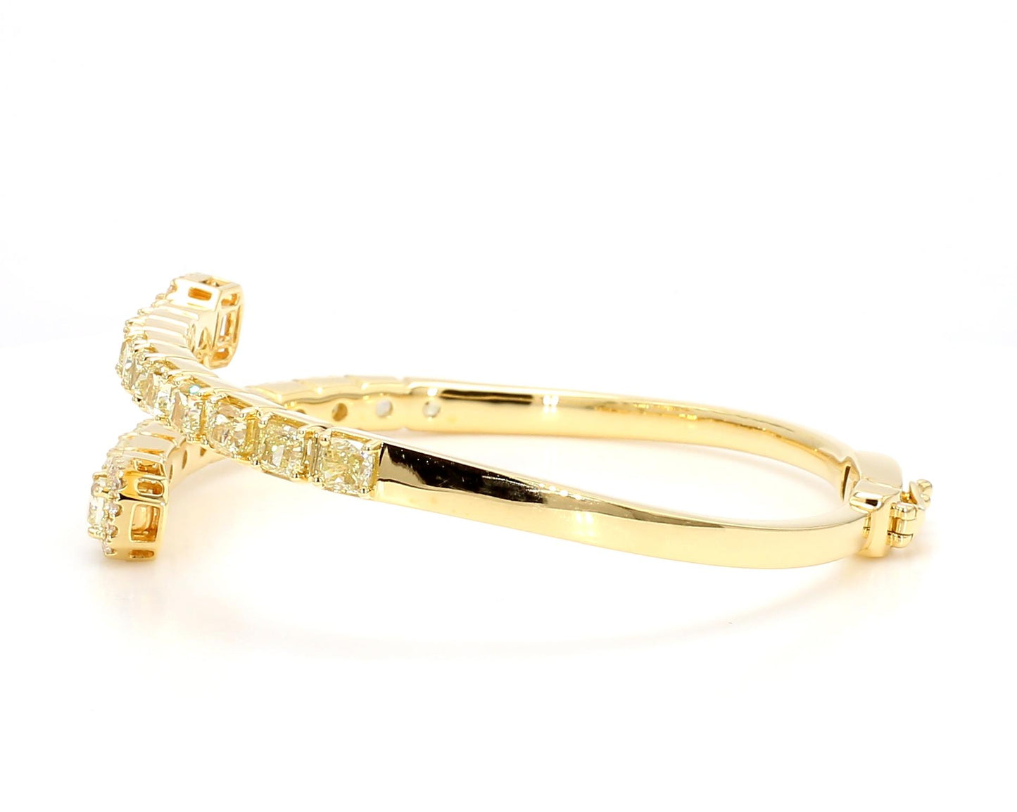 Natural Yellow Cushion Diamond 7.52 Carat TW Gold Cuff Bracelet