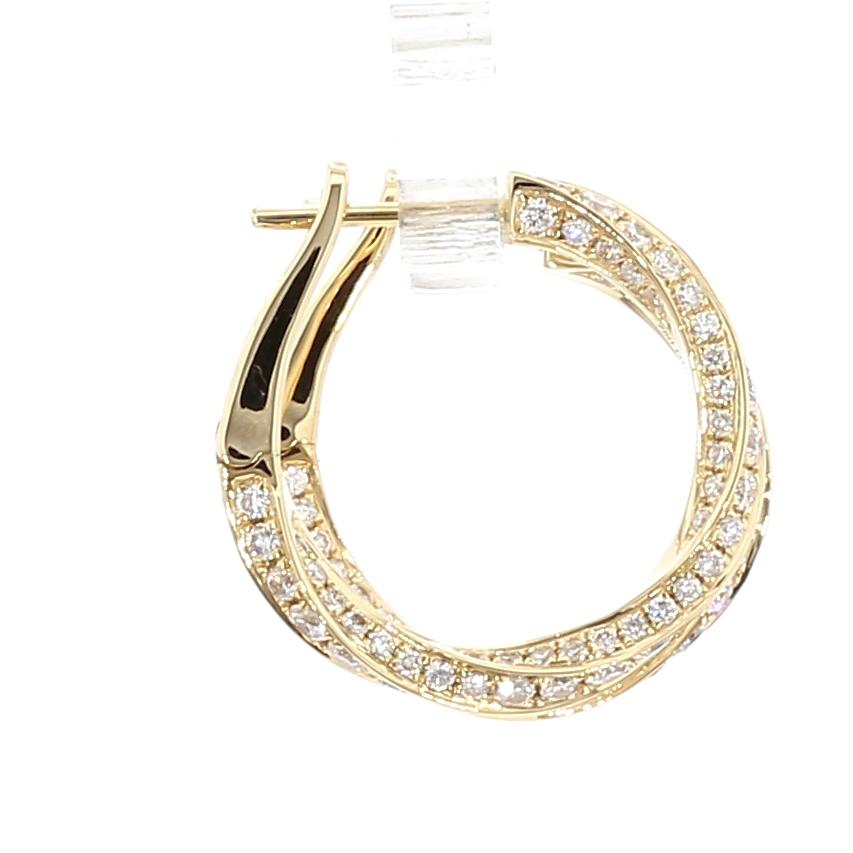 Natural White Round Diamond 2.01 Carat TW Gold Earrings