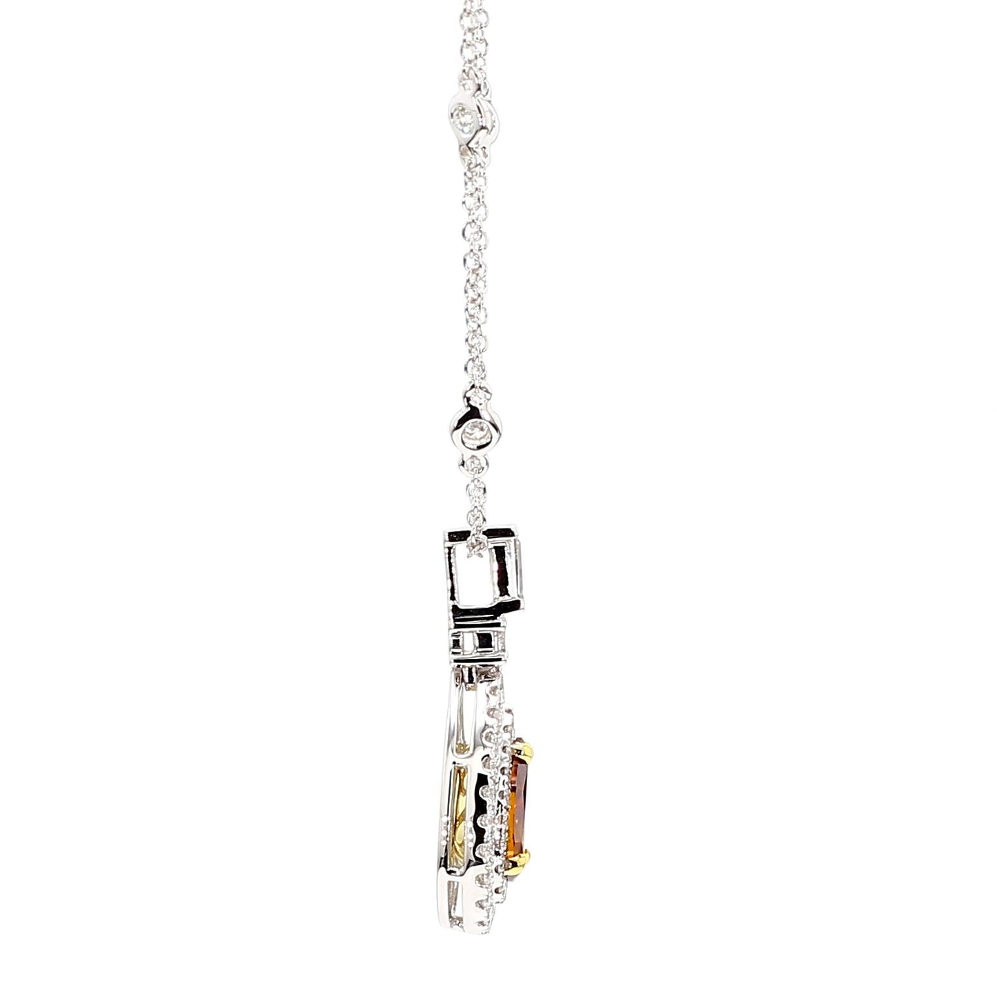 GIA Fancy Deep Brownish Yellowish Orange Pear Diamond 1.95 CTS Gold Necklace