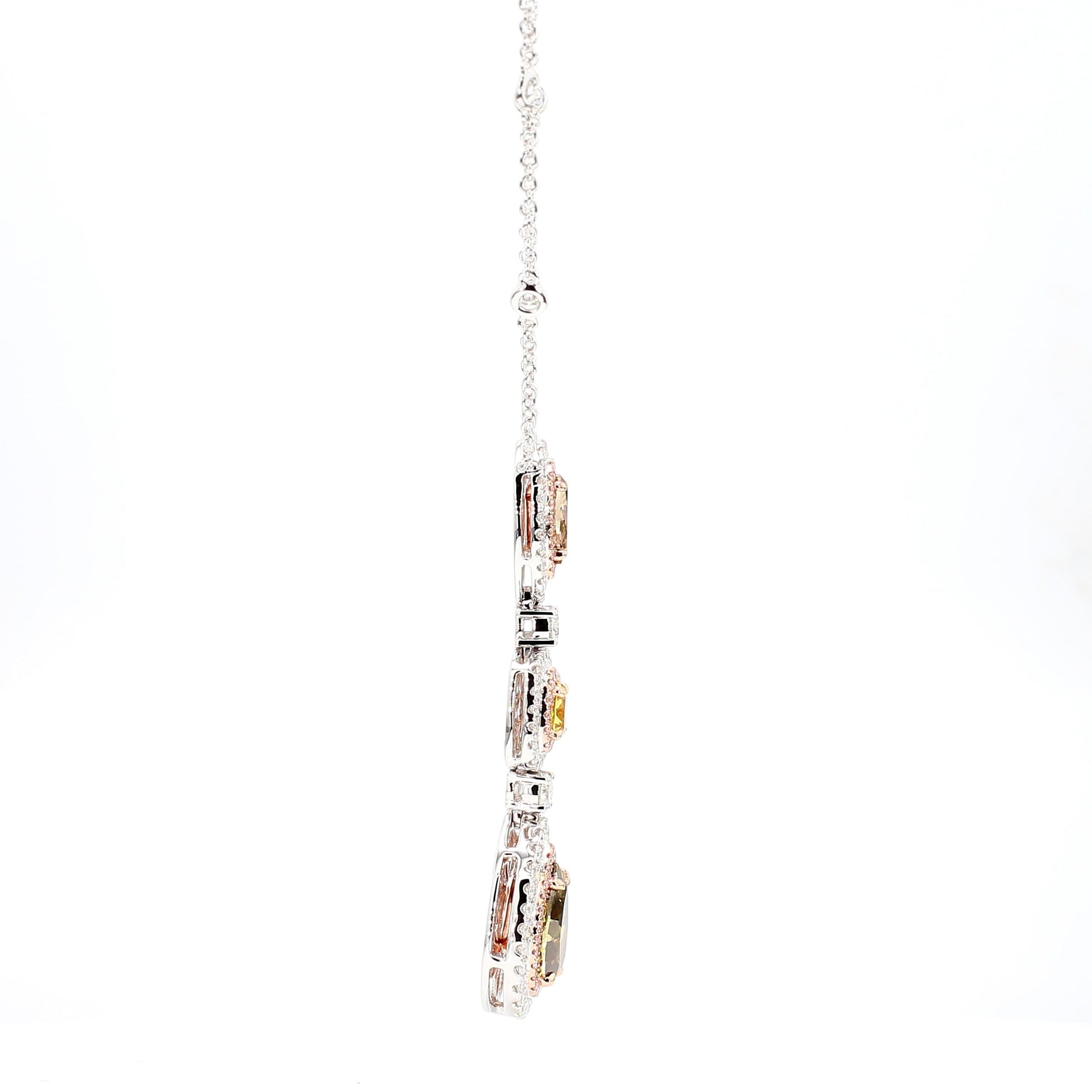 GIA Fancy Deep Brownish Greenish Yellow Pear Diamond 5.52 CTS Gold Necklace