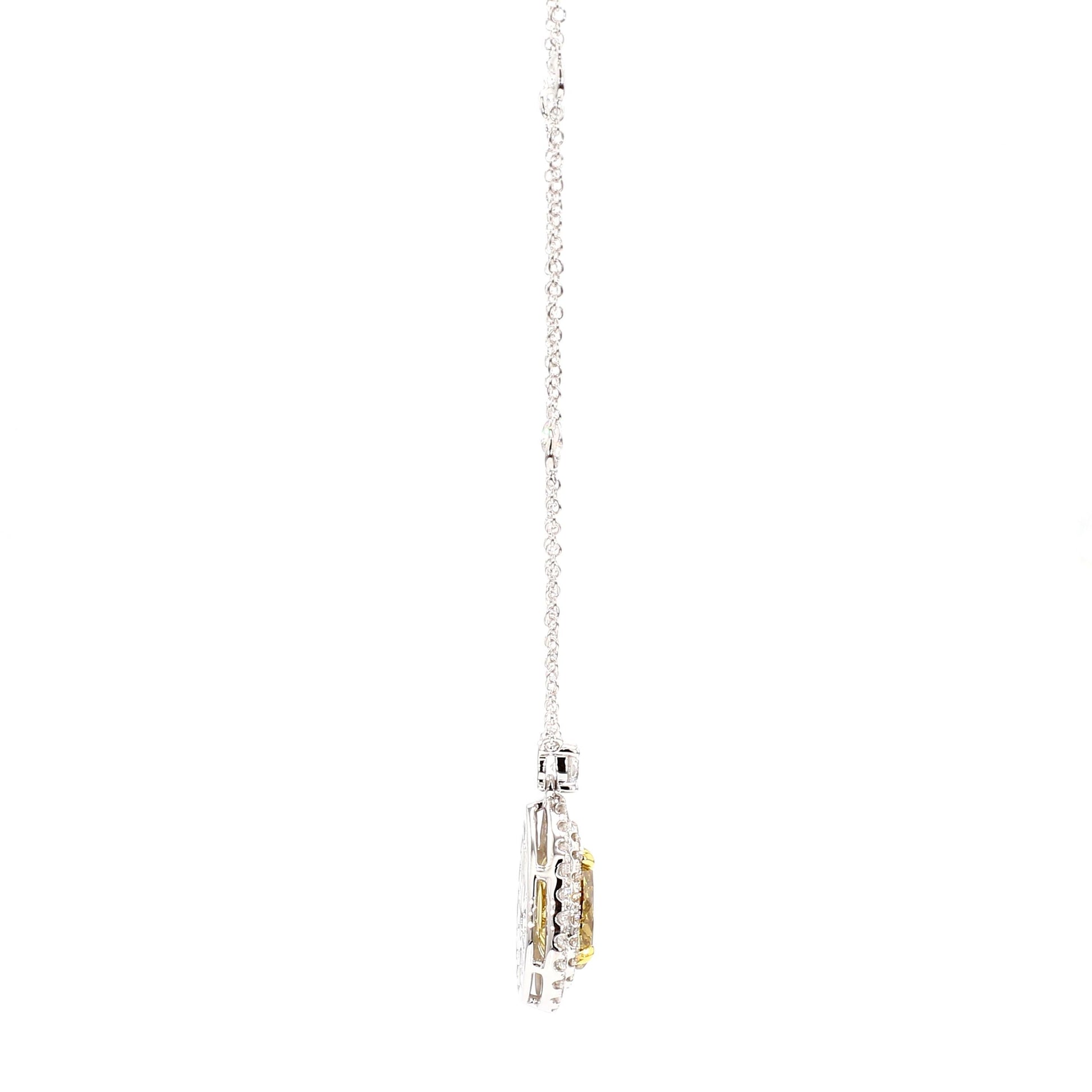 GIA Natural Fancy Deep Brownish Yellow Pear Diamond 3.27 Carat TW Gold Necklace
