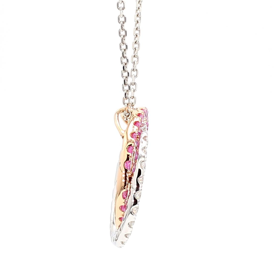 Natural Pink Round Sapphire and Diamond 1.41 Carat TW Gold Pendant