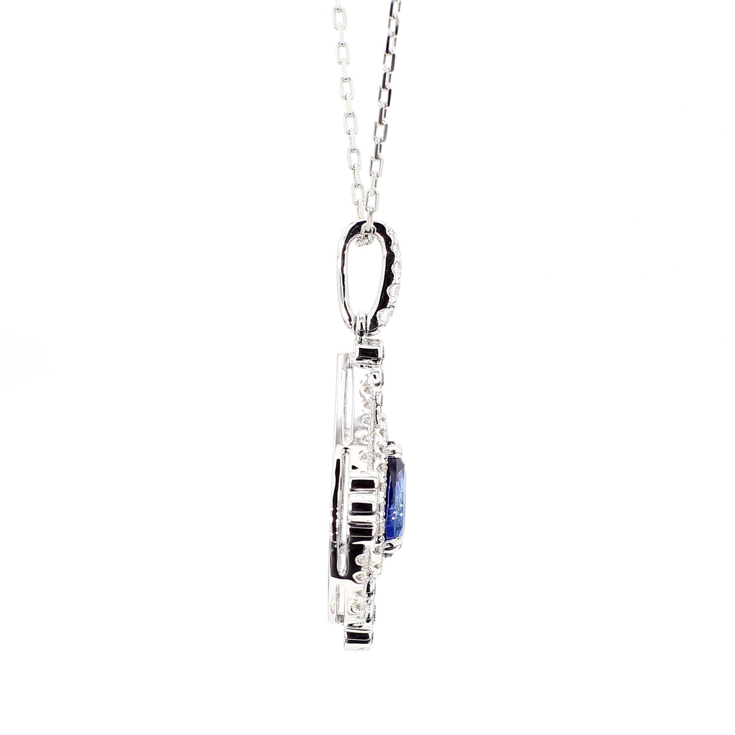 GIA Certified Natural Blue Pear Sapphire and Diamond 2.60 Carat TW Gold Pendant