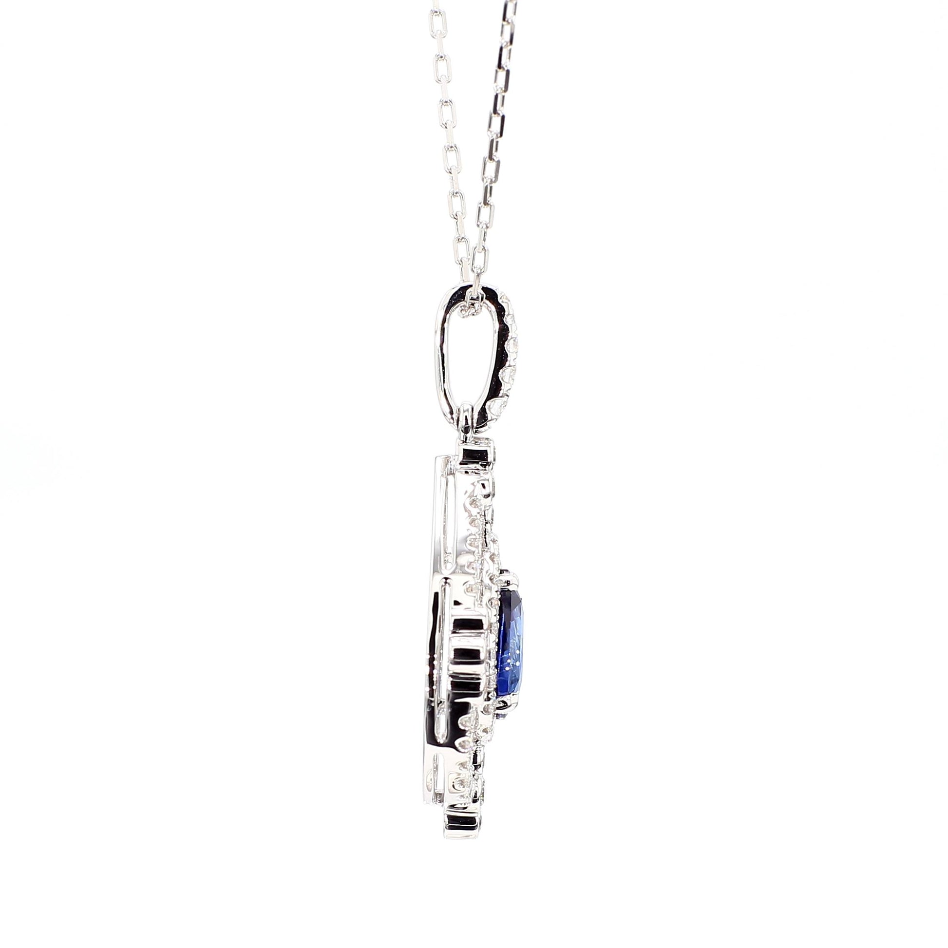 GIA Certified Natural Blue Pear Sapphire and Diamond 2.60 Carat TW Gold Pendant