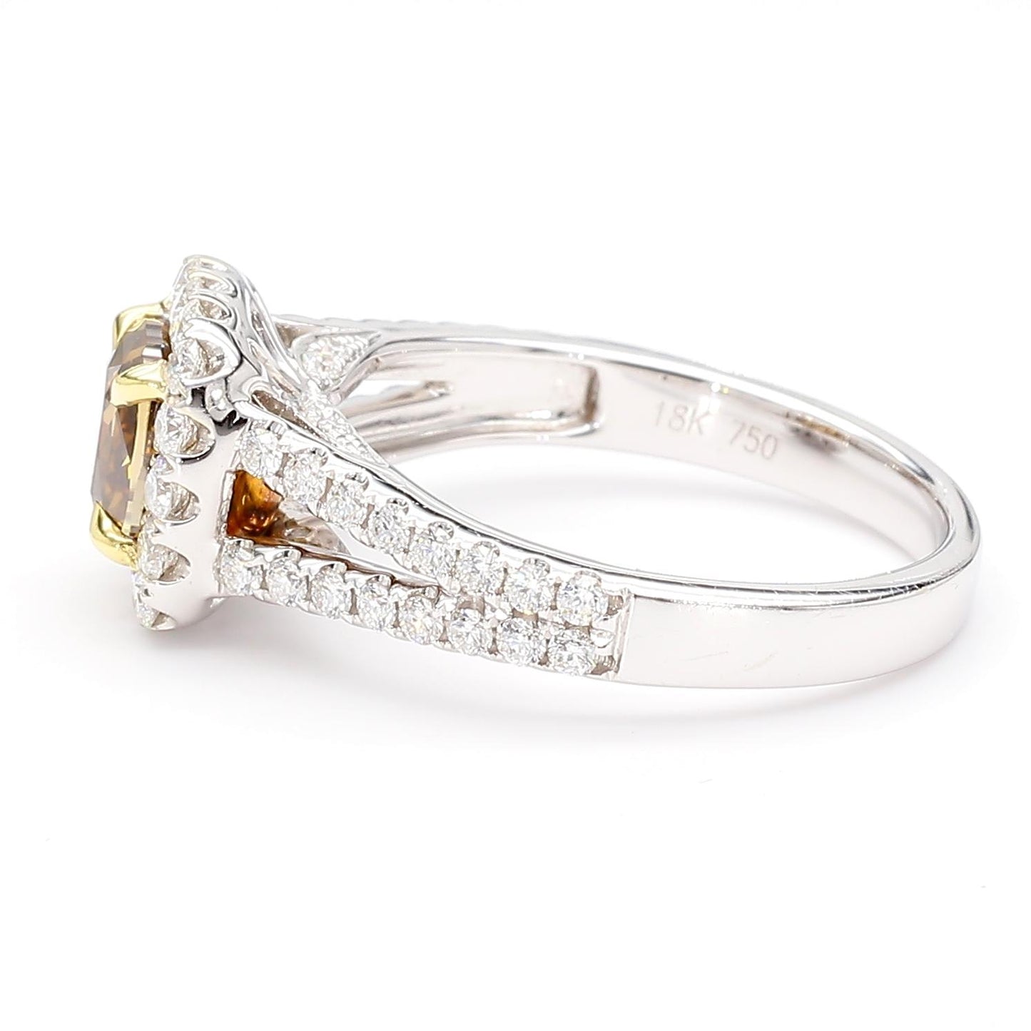 GIA Natural Fancy Dark Yellowish Brown Cushion Diamond 2.05 Carat Platinum Ring