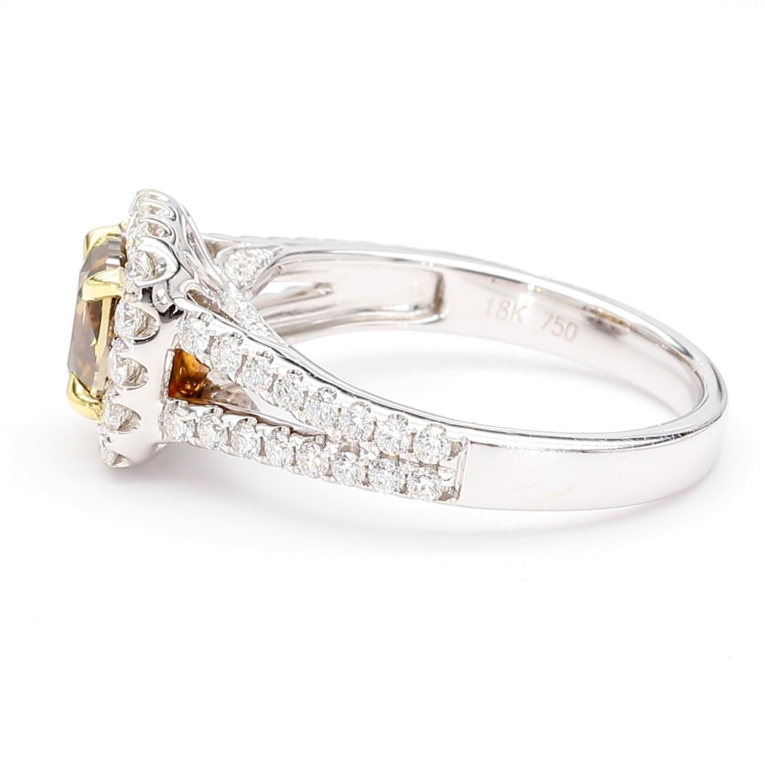 GIA Natural Fancy Dark Yellowish Brown Cushion Diamond 2.05 Carat Platinum Ring