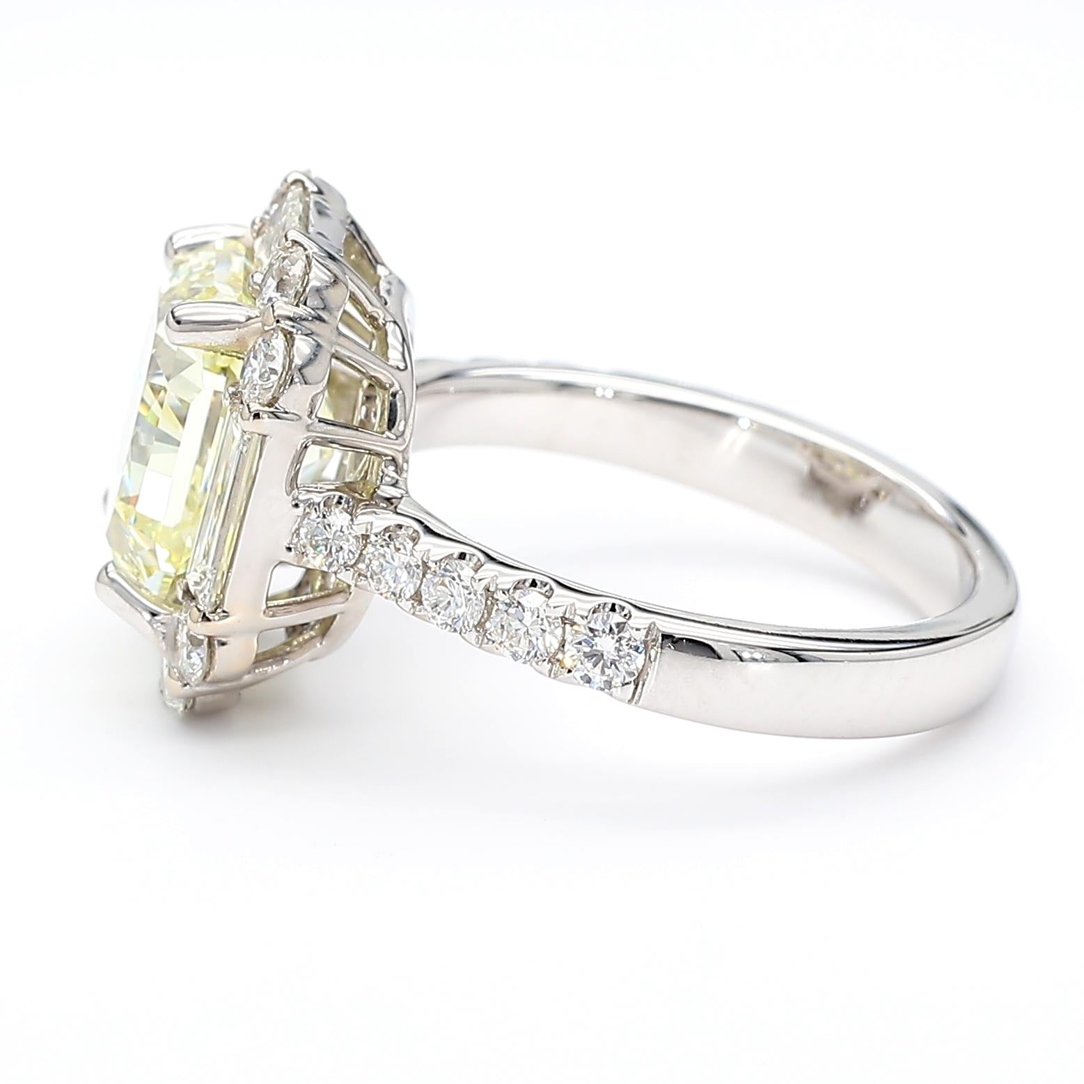 GIA Certified Natural Light Yellow Radiant Diamond 5.11 Carat TW Gold Ring