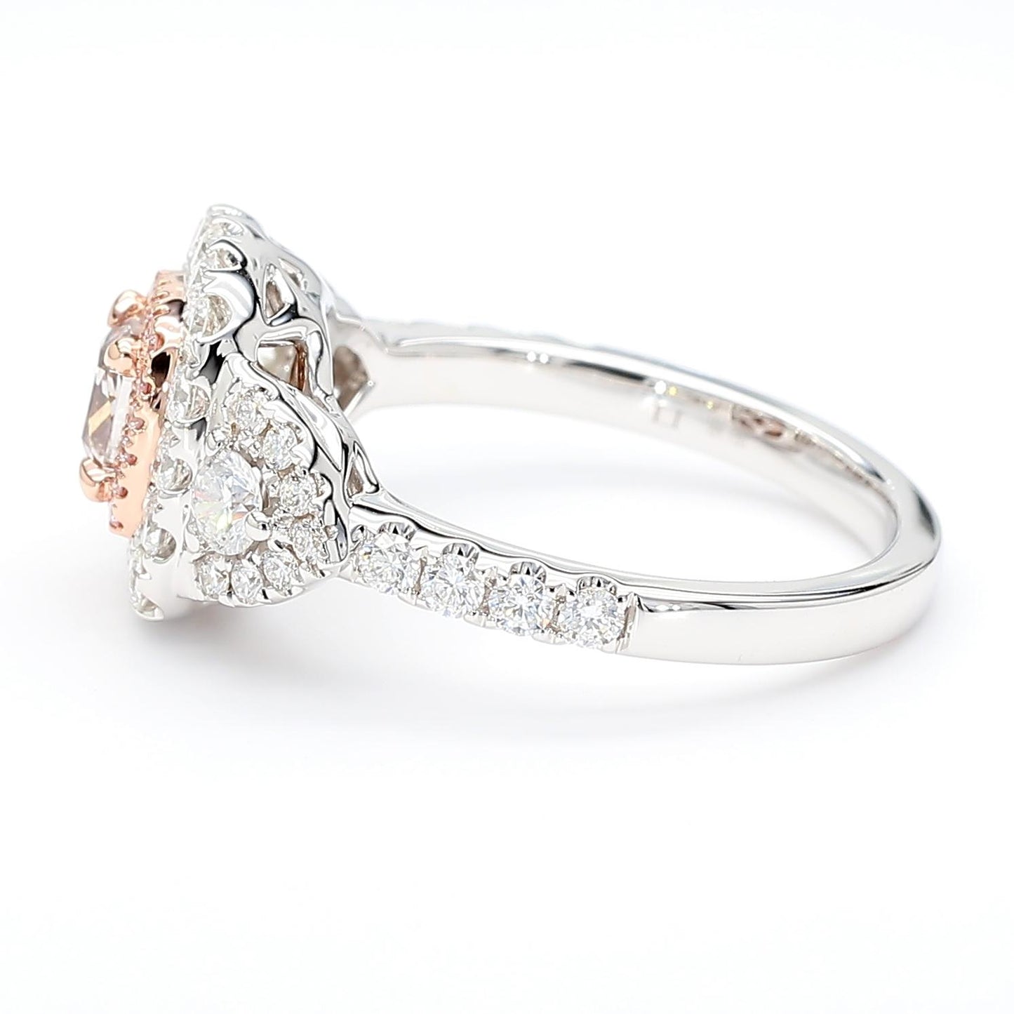 GIA Natural Fancy Pinkish Brown Cushion Diamond 1.42 Carat TW Gold Ring