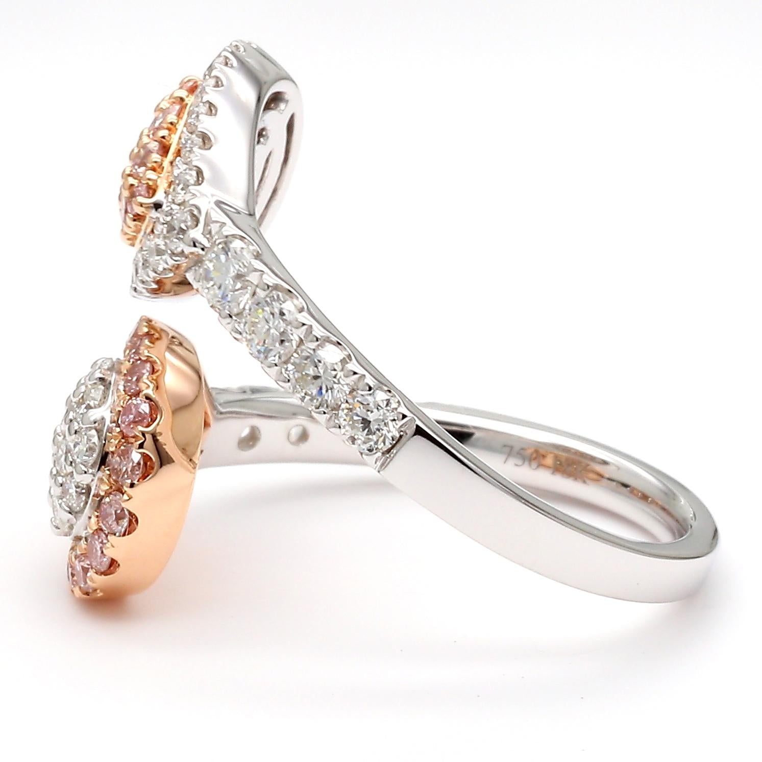 Natural Pink Round Diamond 1.15 Carat TW Rose Gold Cocktail Ring