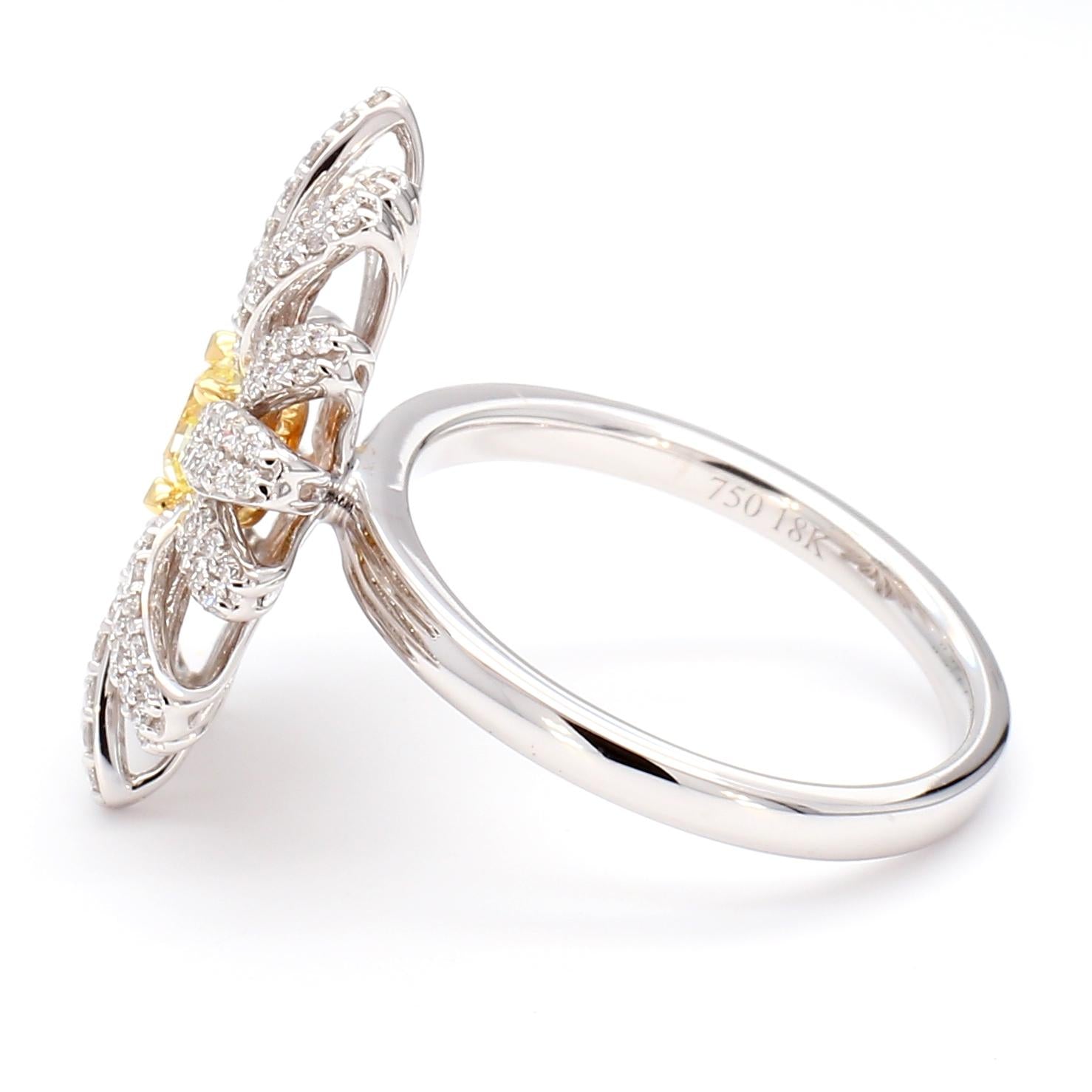 Natural Yellow Radiant and White Diamond 1.15 Carat TW Gold Cocktail Ring