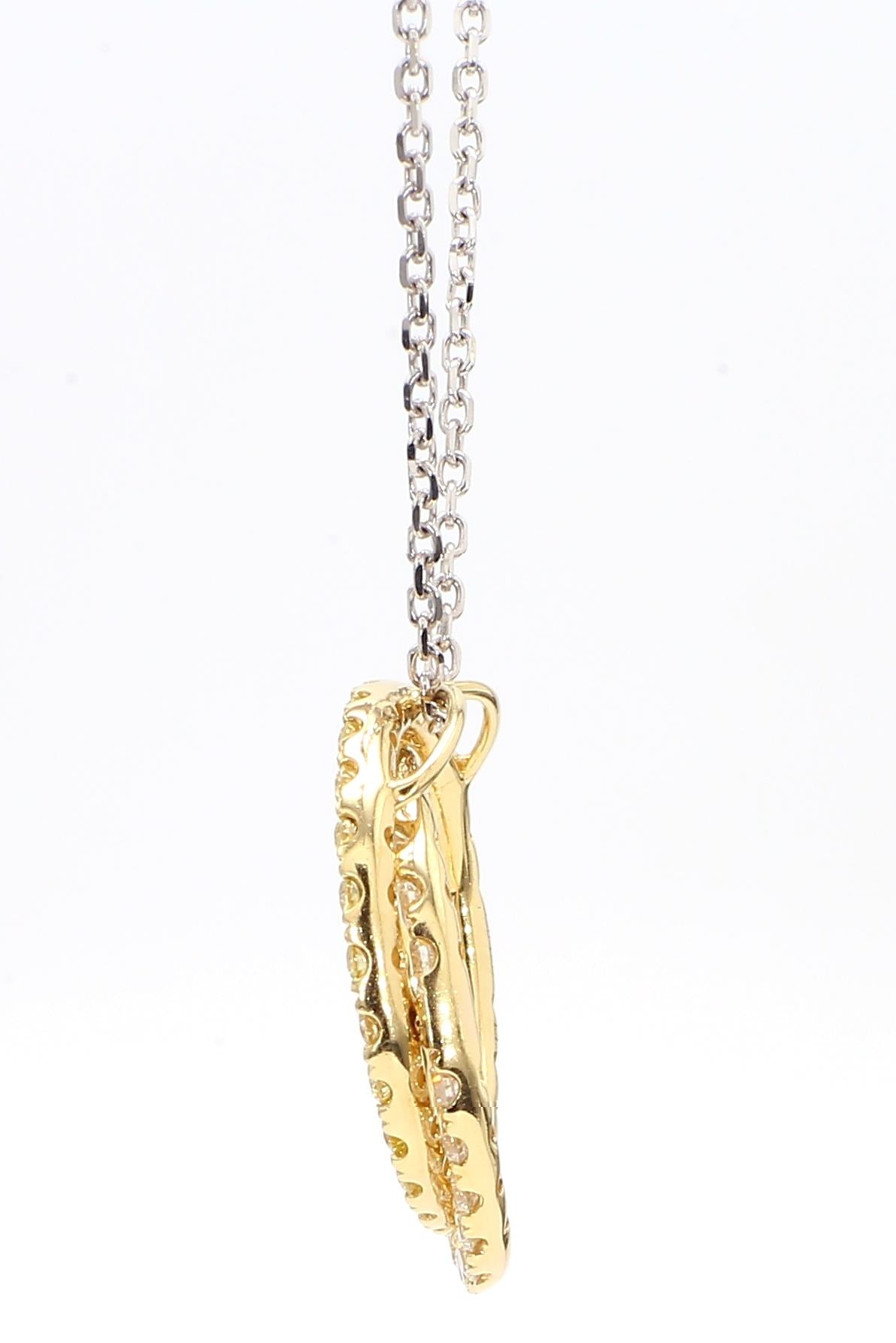 Natural Yellow Round and White Diamond 1.20 Carat TW Gold Drop Pendant