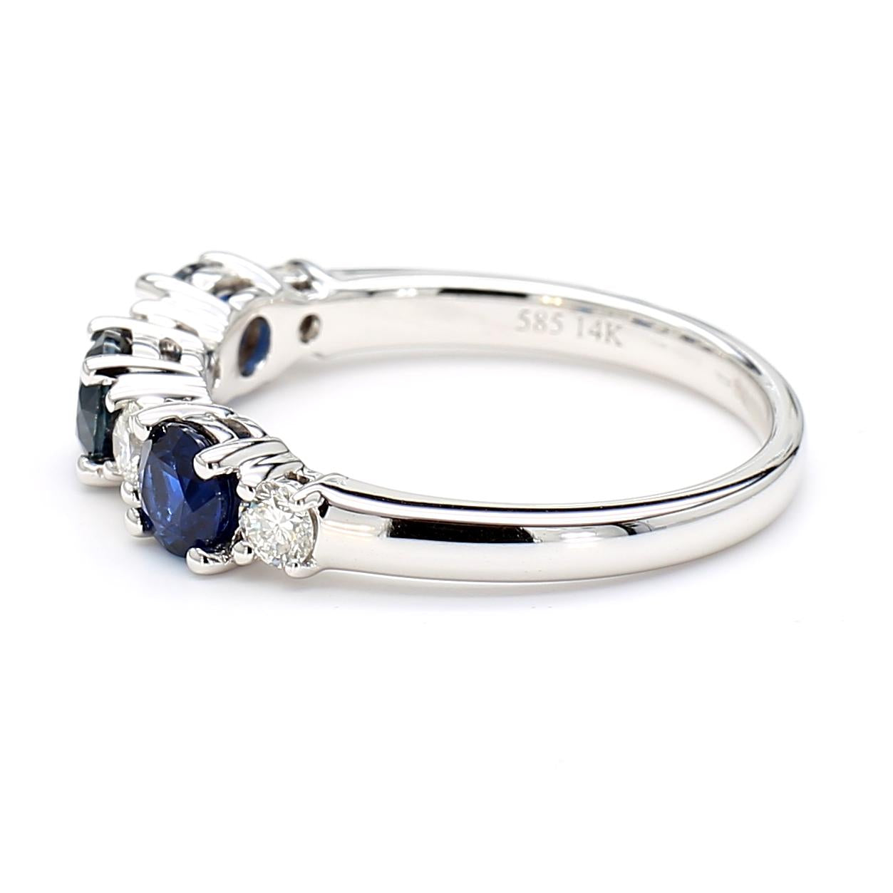 Natural Blue Round Sapphire and White Diamond 1.25 Carat TW Gold Cocktail Ring