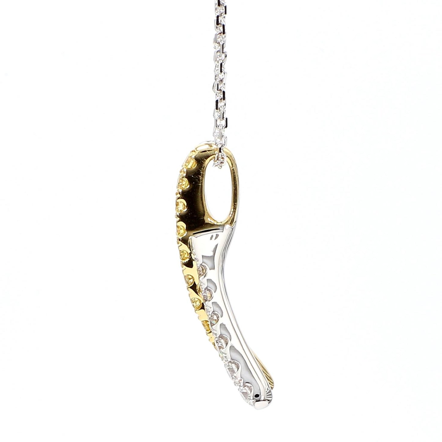 Natural Yellow Round and White Diamond .56 Carat TW Gold Drop Pendant
