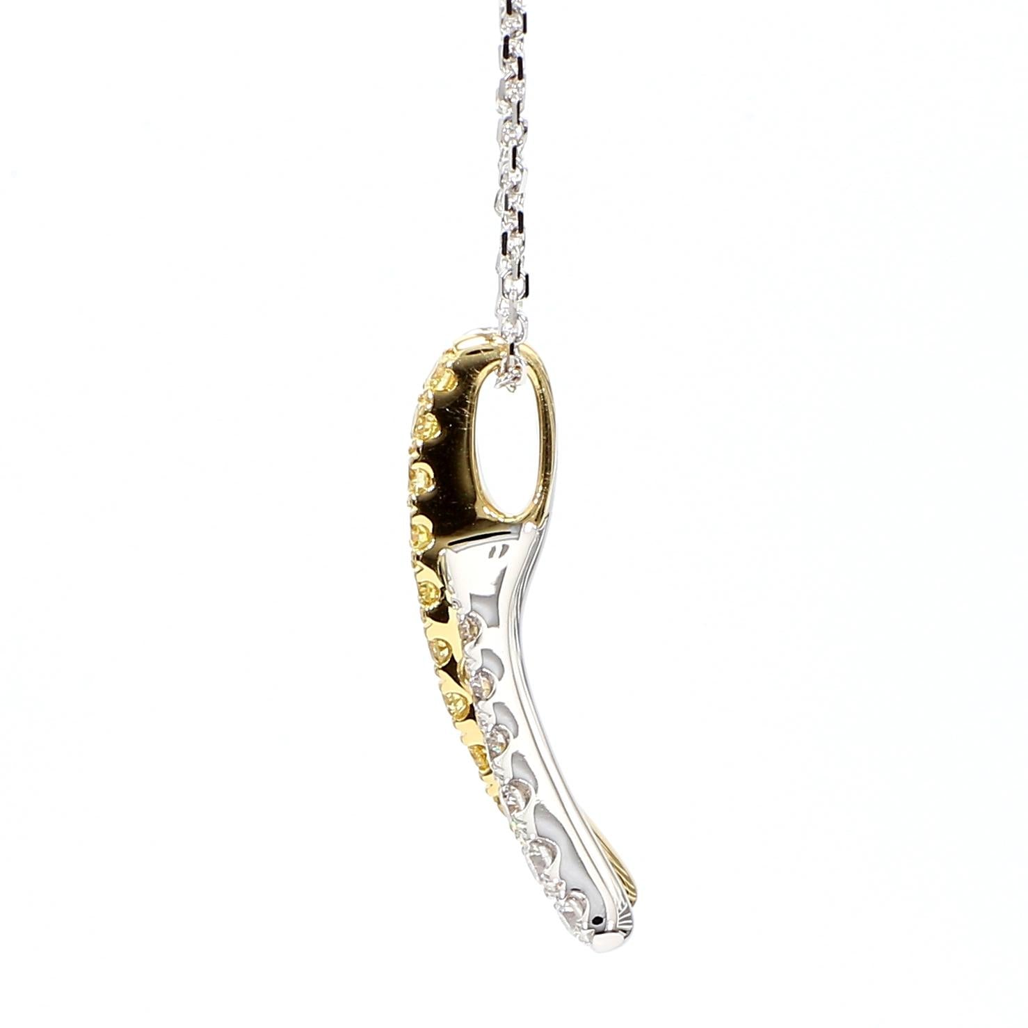Natural Yellow Round and White Diamond .56 Carat TW Gold Drop Pendant