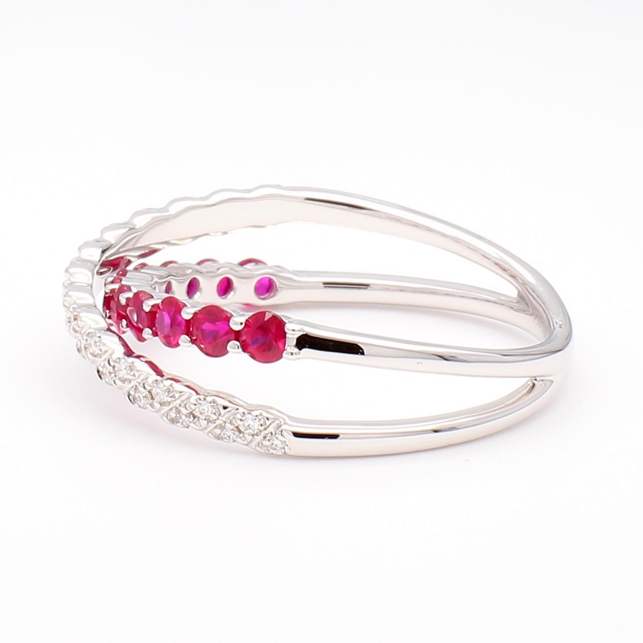 Natural Red Round Ruby and White Diamond .62 Carat TW Gold Wedding Band