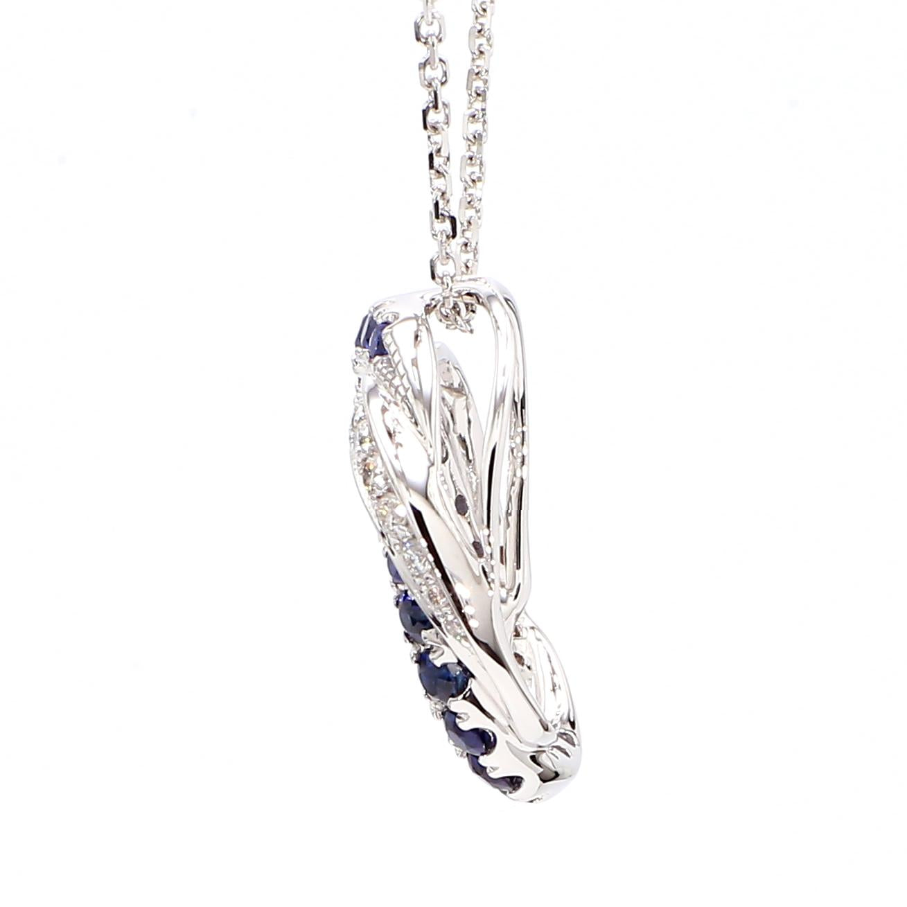 Natural Blue Round Sapphire and White Diamond 0.78 Carat TW Gold Drop Pendant