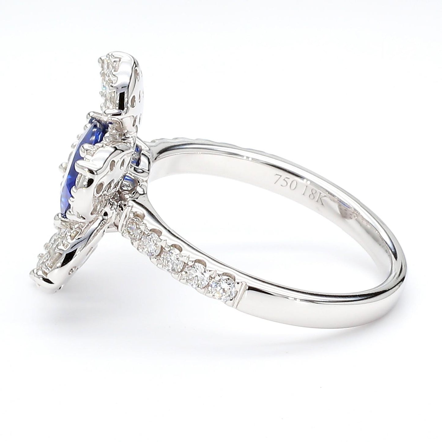 Natural Blue Round Sapphire and White Diamond 2.25 Carat TW Gold Cocktail Ring