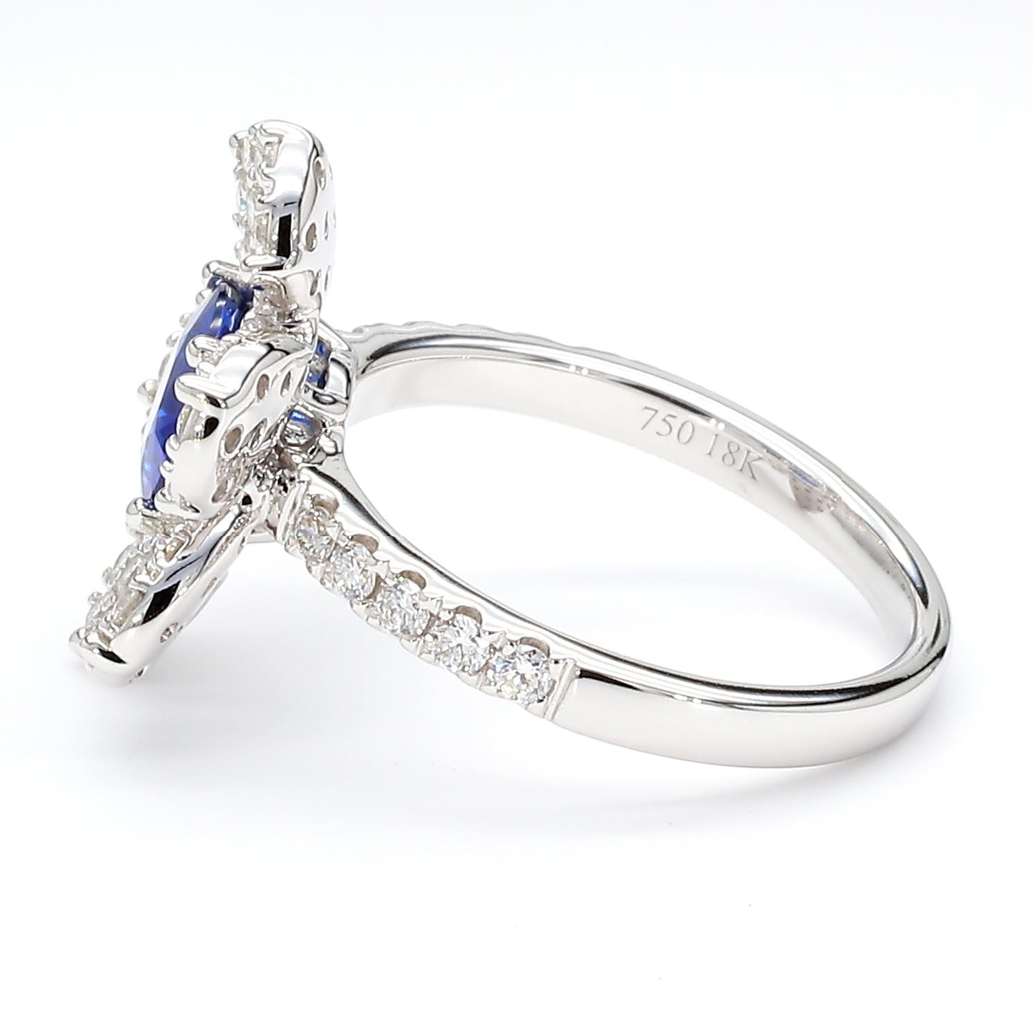 Natural Blue Round Sapphire and White Diamond 2.25 Carat TW Gold Cocktail Ring
