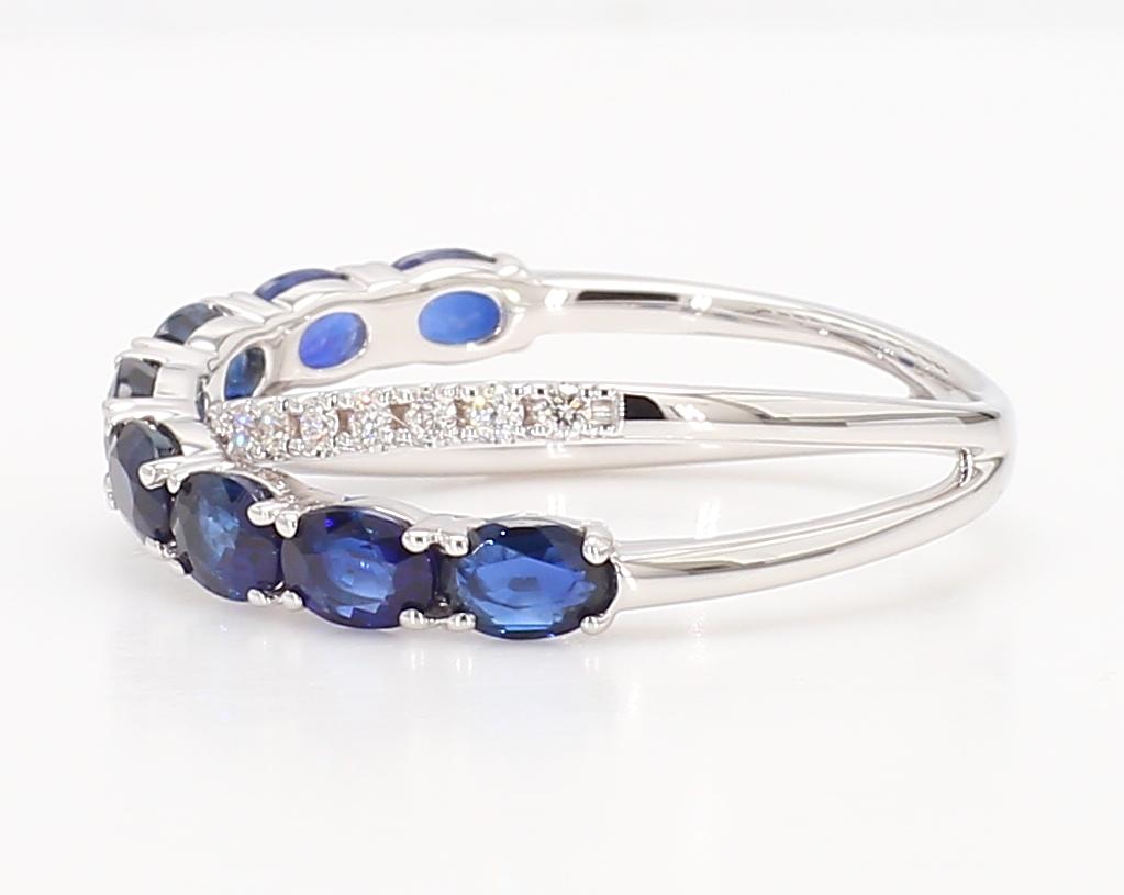 Natural Blue Oval Sapphire and White Diamond 1.39 Carat TW Gold Cocktail Band