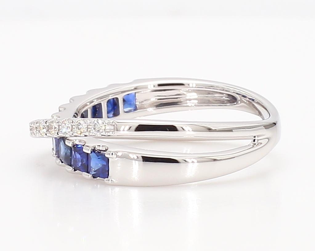 Natural Blue Princess Sapphire and Diamond 0.81 Carat TW Gold Cocktail Band