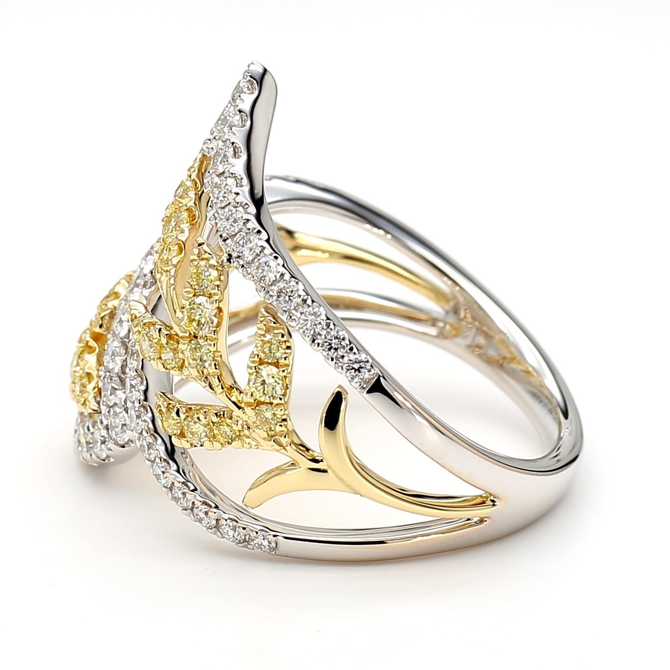 Natural Yellow Round Diamond 0.90 Carat TW Gold Cocktail Ring