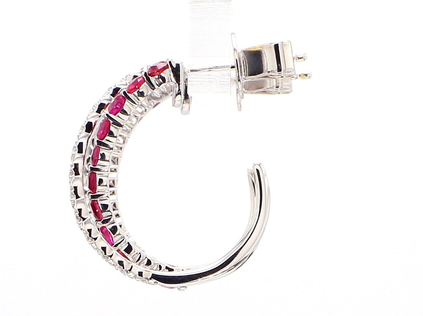 Natural Red Round Ruby and White Diamond 0.83 Carat TW Rose Gold Drop Earrings