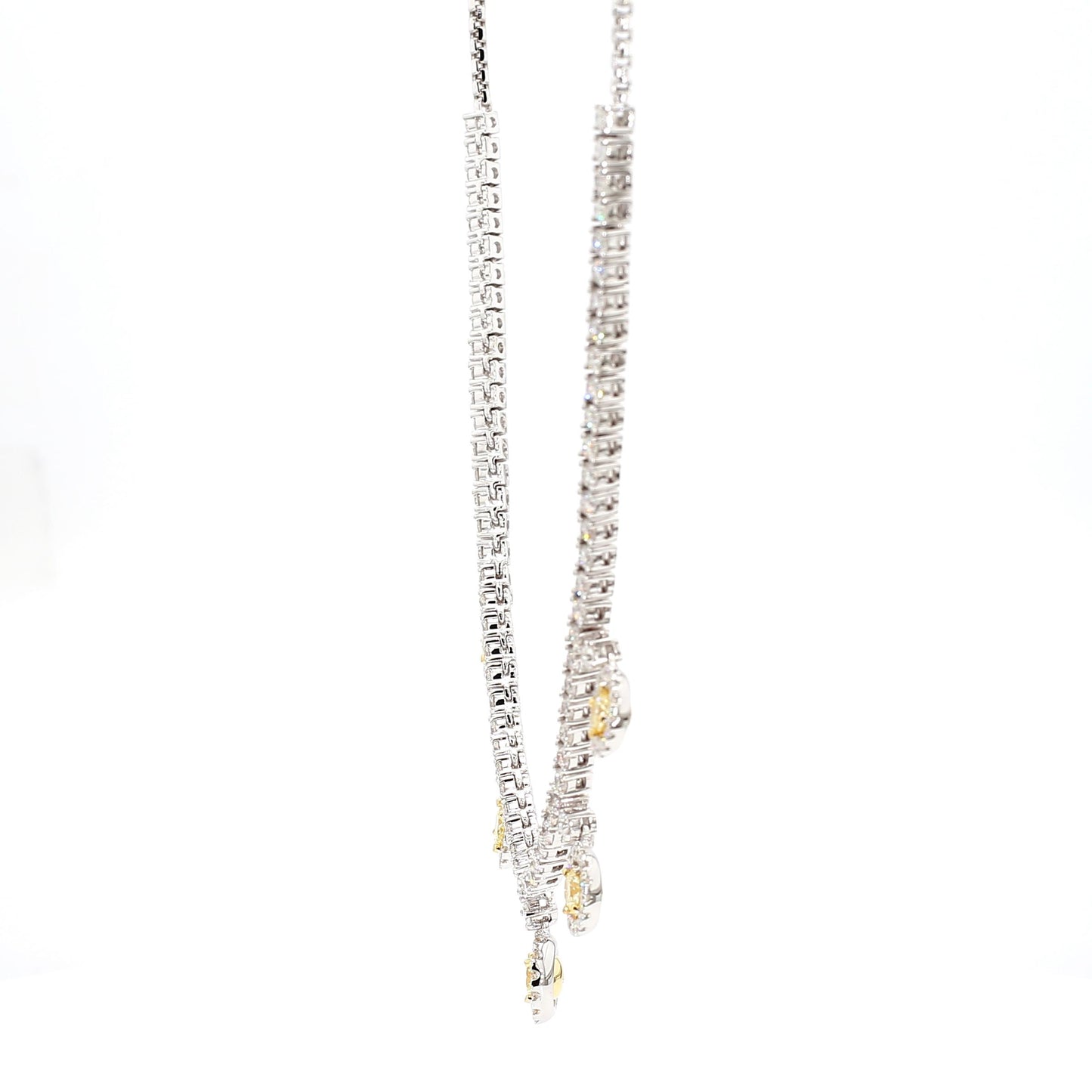 Natural Yellow Round Diamond 3.40 Carat TW Gold Drop Necklace