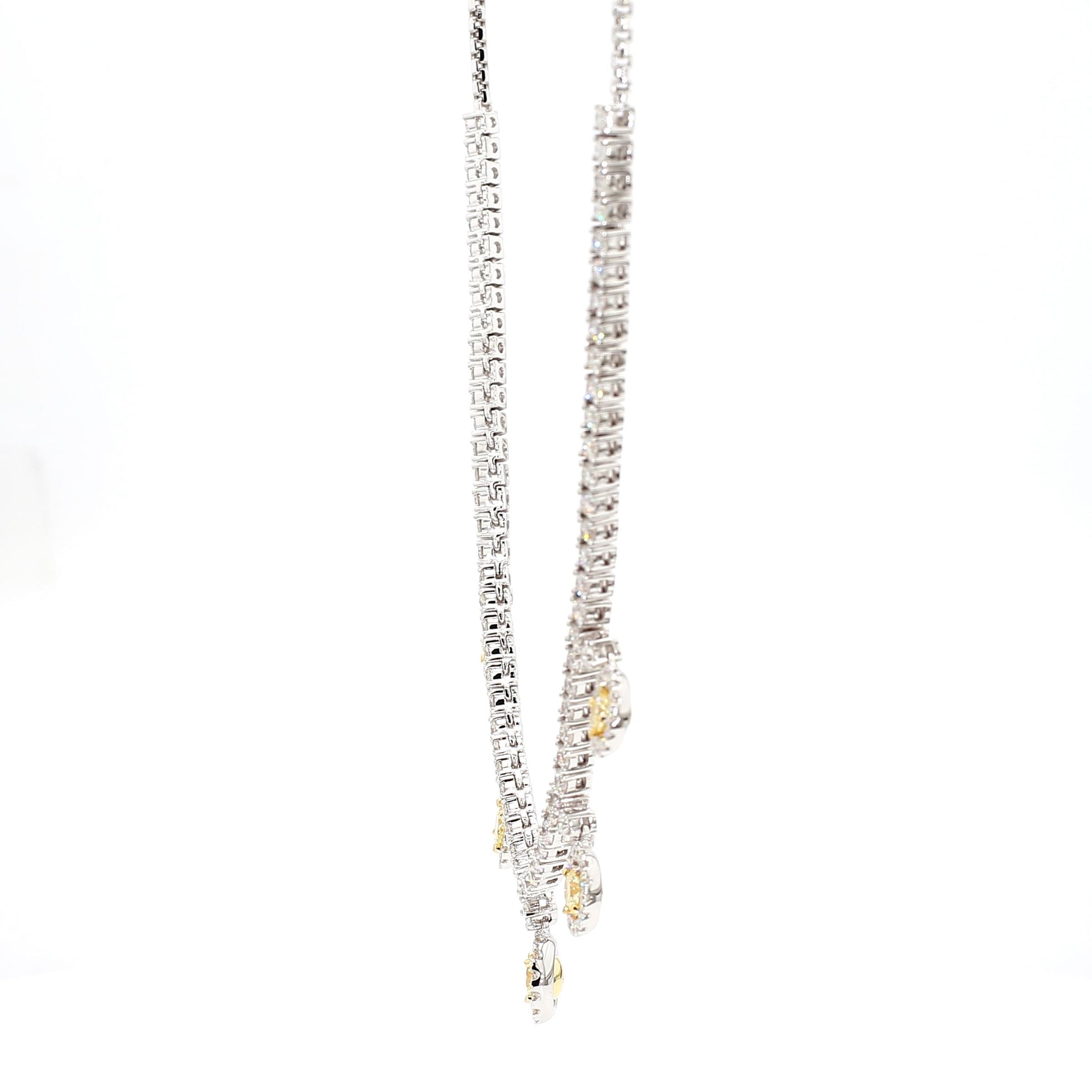Natural Yellow Round Diamond 3.40 Carat TW Gold Drop Necklace